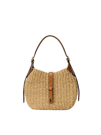 Petit sac Shoulder Polo ID en raphia - Natural & Cuoio