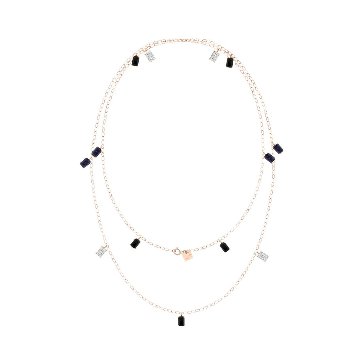 Sautoir Cocktail en or rose 18 carats et multipierres - Bleu & Blanc & Noir