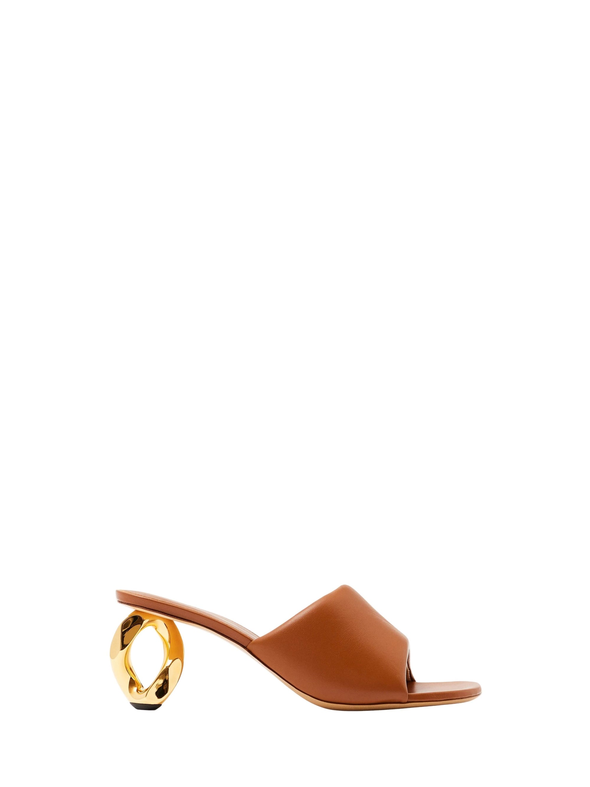 Mules À Talon Avec Chaîne - Chaîne Dorée - Tan
