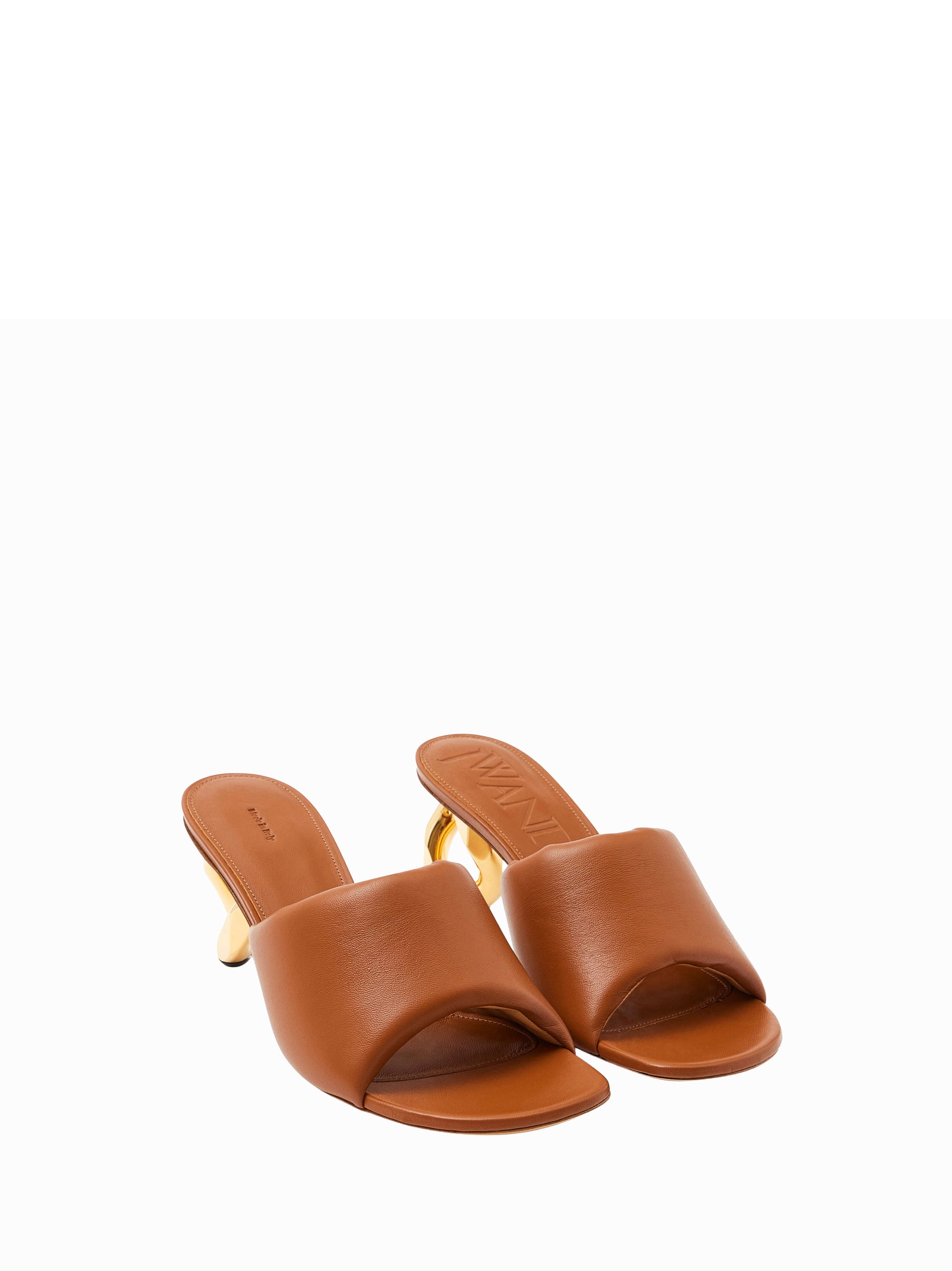 Mules À Talon Avec Chaîne - Chaîne Dorée - Tan