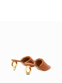 Mules À Talon Avec Chaîne - Chaîne Dorée - Tan
