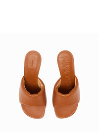 Mules À Talon Avec Chaîne - Chaîne Dorée - Tan