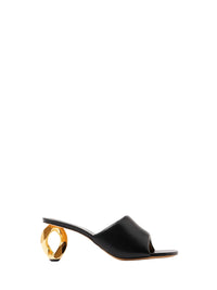 Mules À Talon Avec Chaîne - Chaîne Dorée - Black