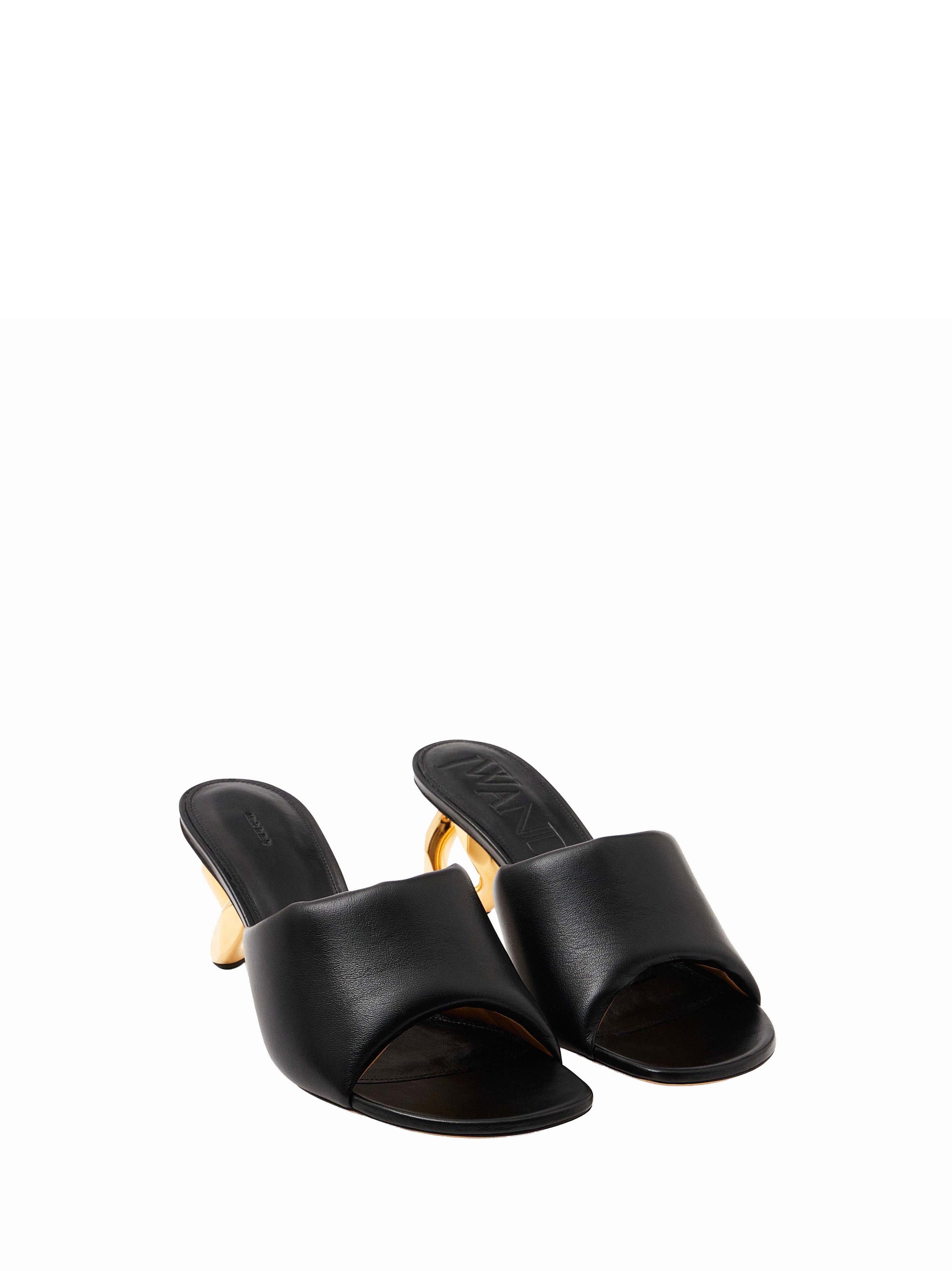 Mules À Talon Avec Chaîne - Chaîne Dorée - Black