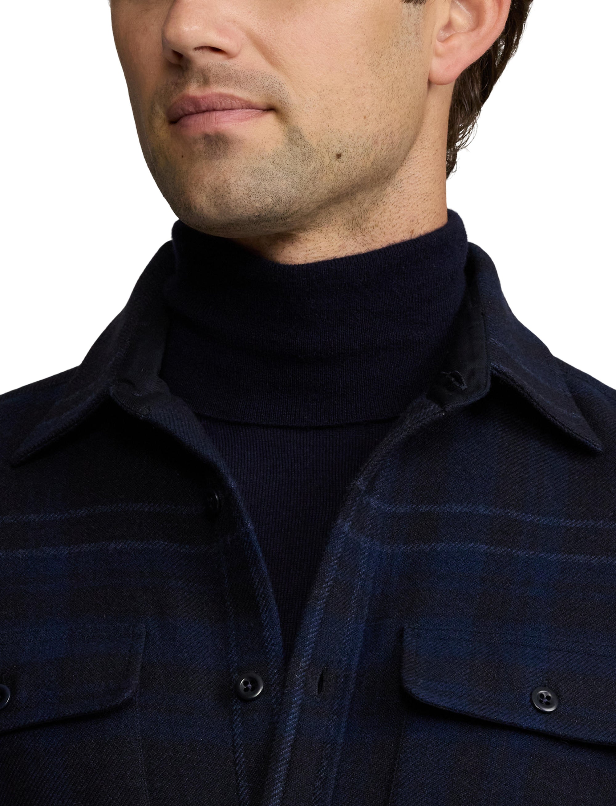 Wool tartan shirt - Navy