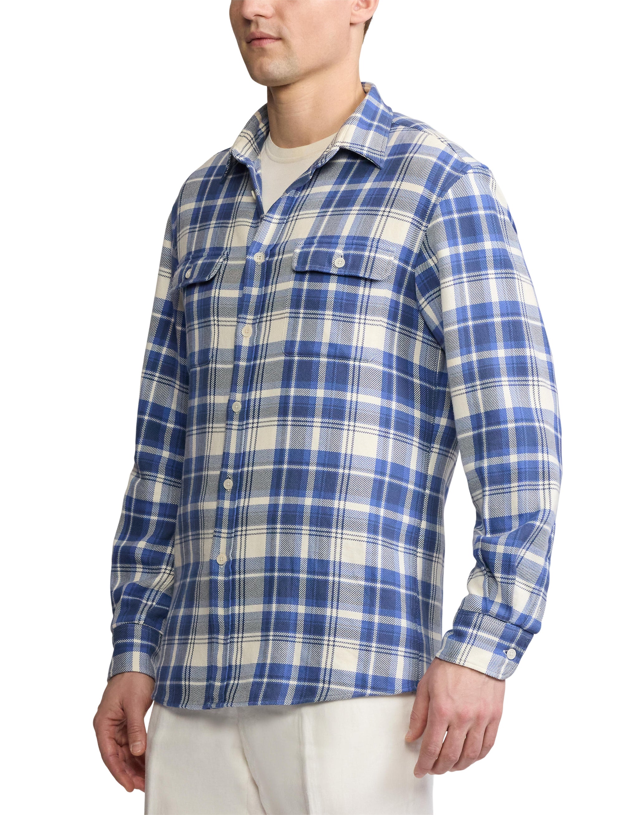 Chemise en sergé écossais - Blue & Cream