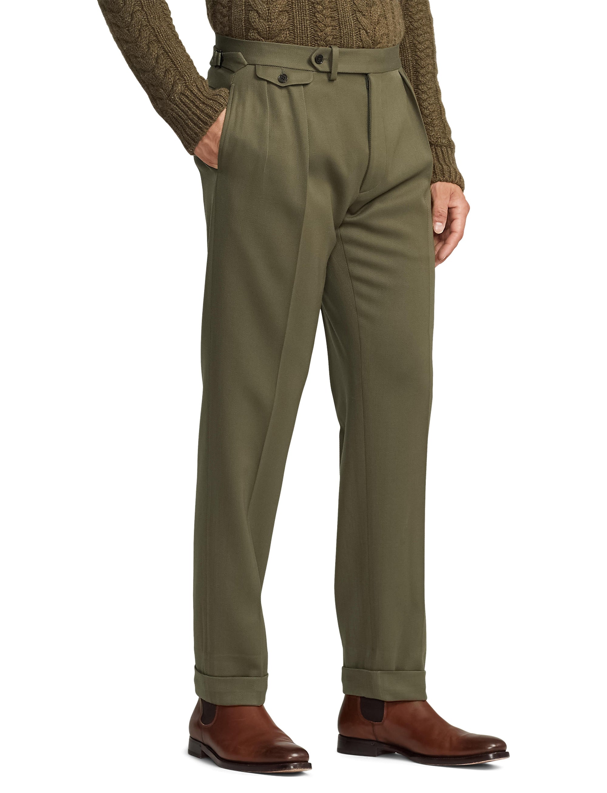 Pantalon Gregory en sergé de laine - Olive