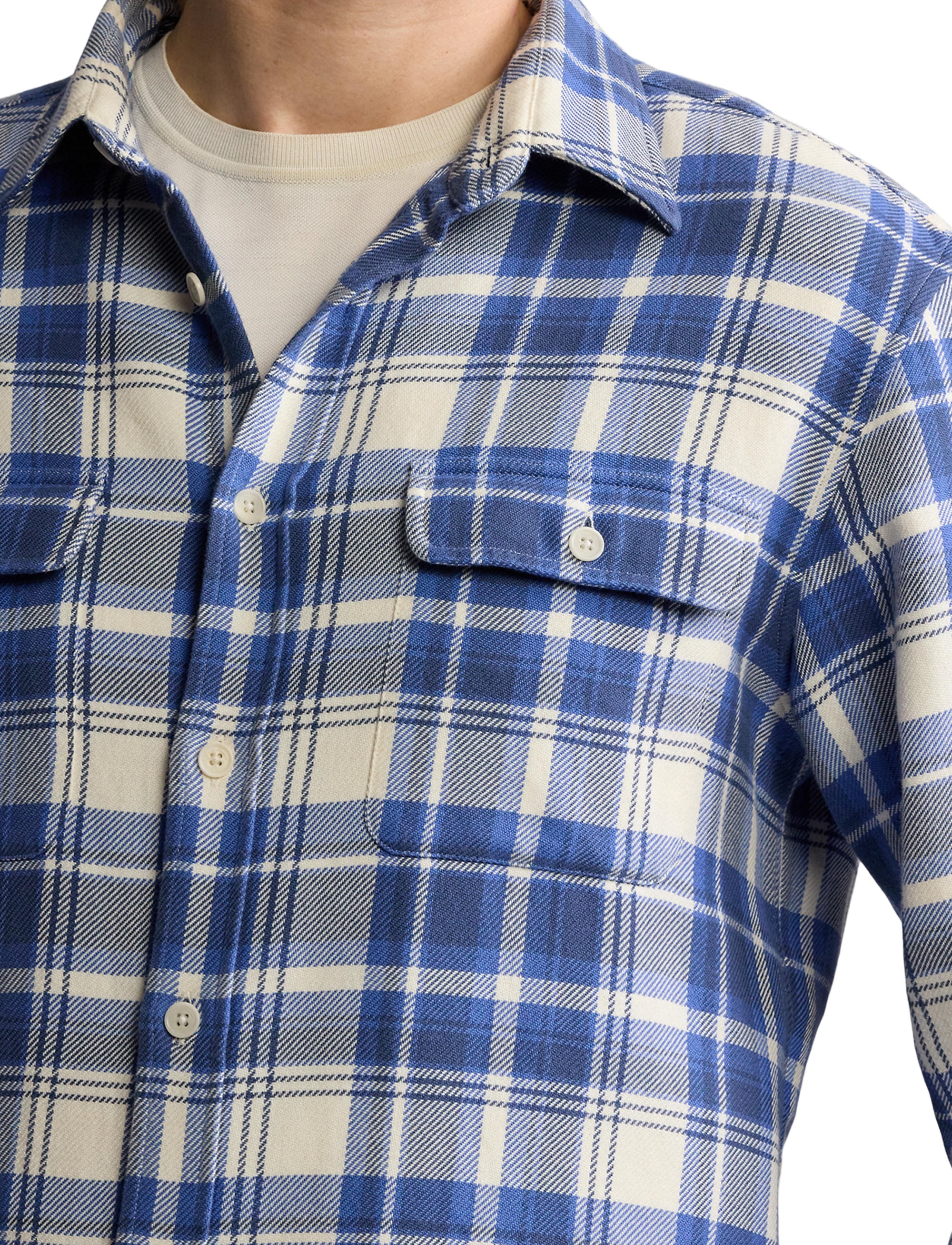 Chemise en sergé écossais - Blue & Cream