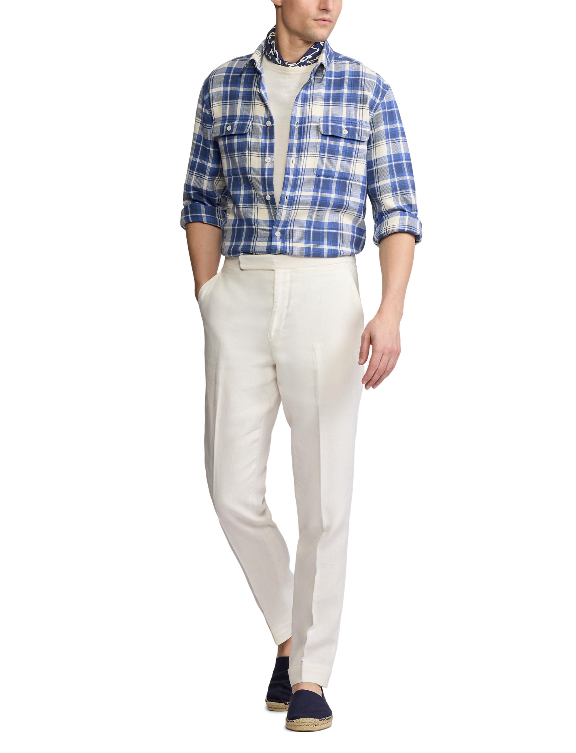 Chemise en sergé écossais - Blue & Cream