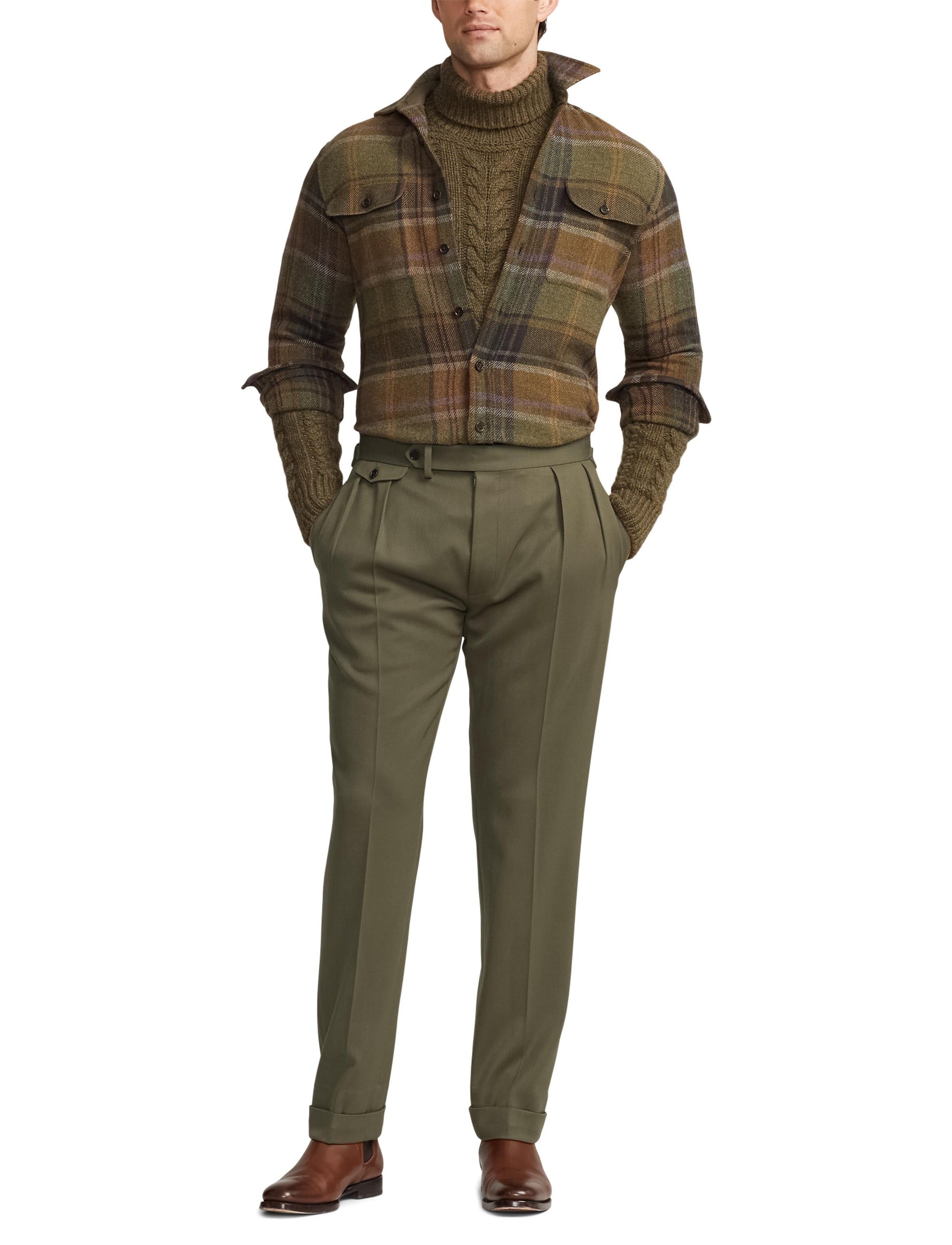 Pantalon Gregory en sergé de laine - Olive
