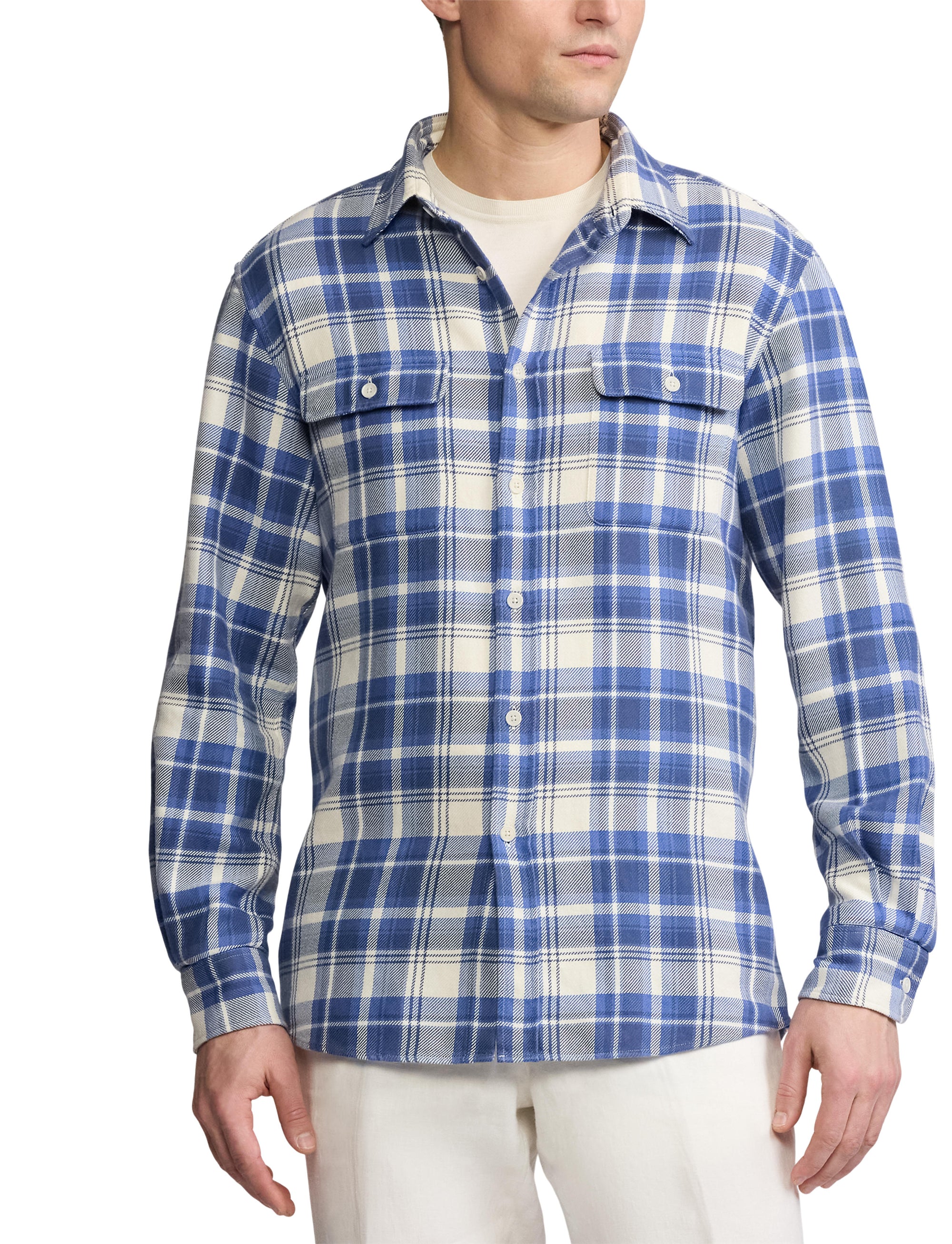 Chemise en sergé écossais - Blue & Cream