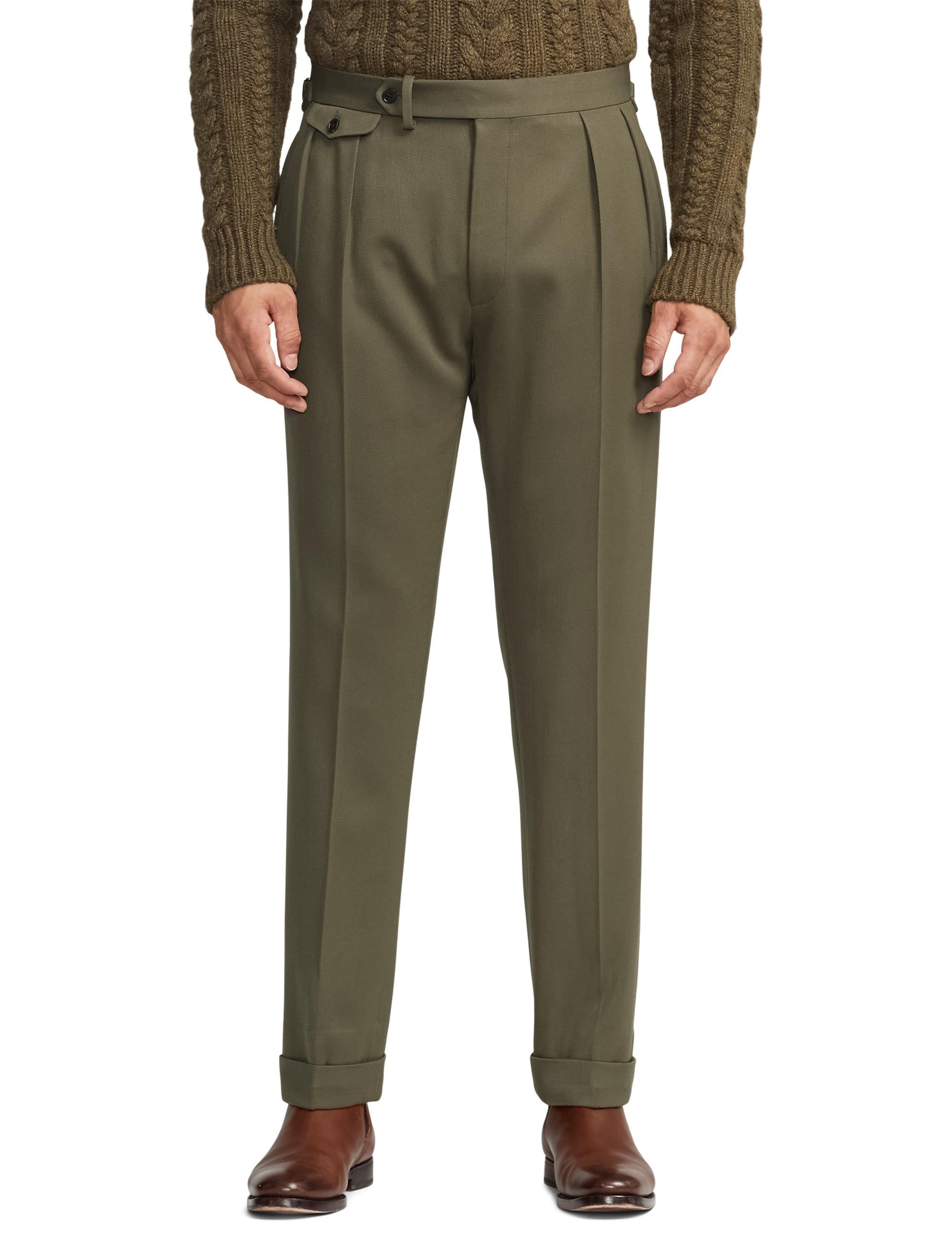 Pantalon Gregory en sergé de laine - Olive