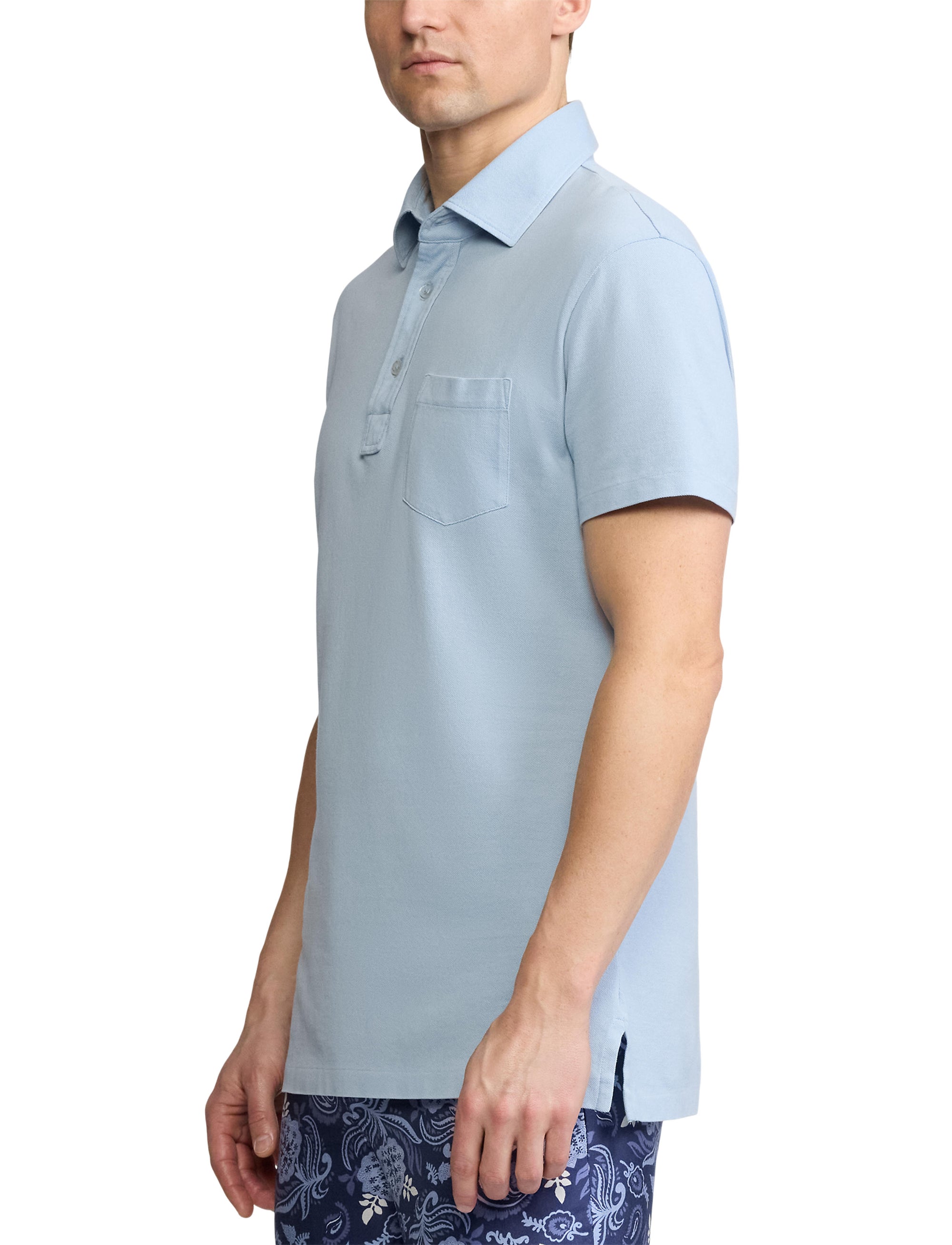 Polo lavé Custom Slim Fit en piqué - Chambray Blue