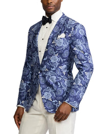 Veste Kent à motif en soie - Navy Tonal