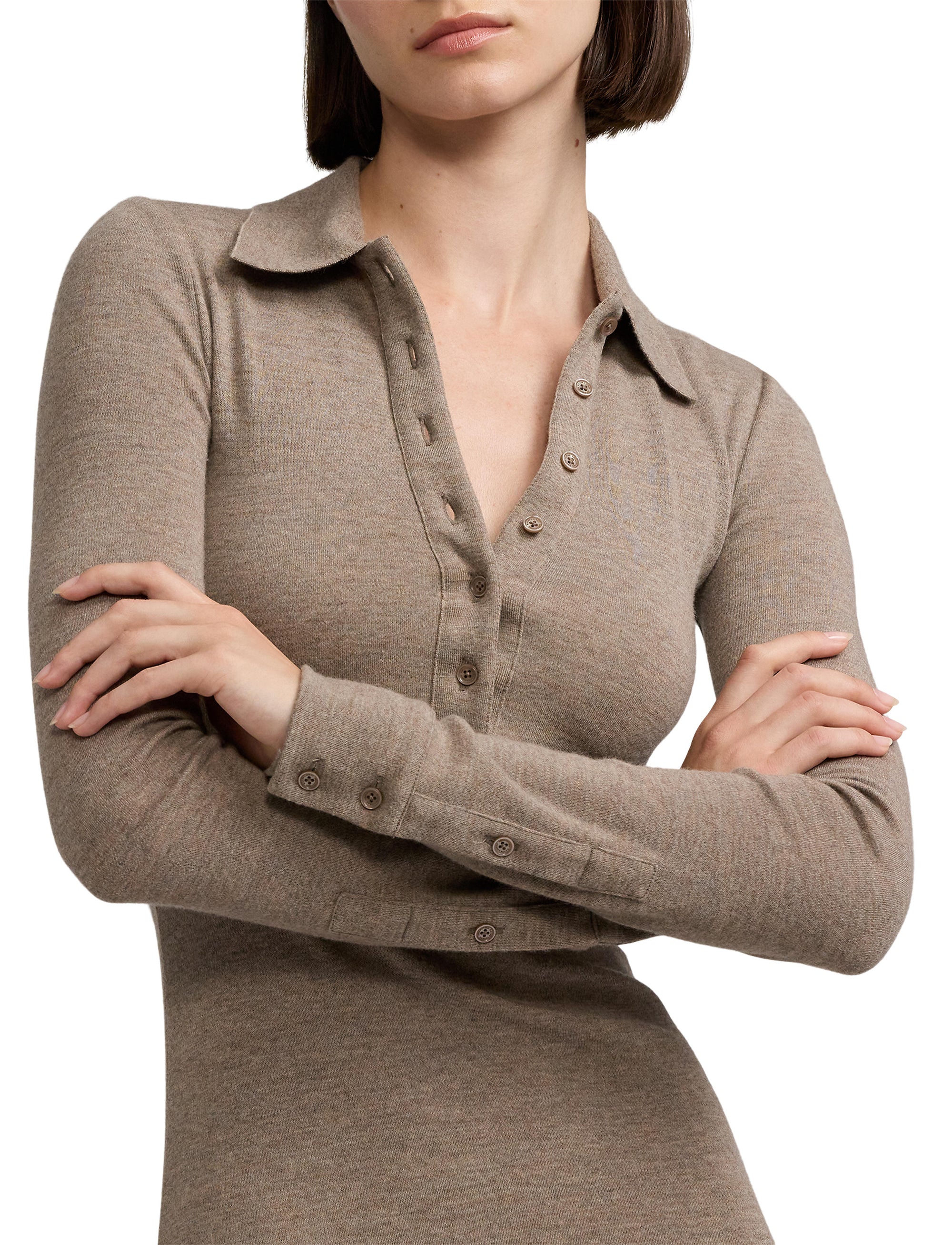 Wool polo dress - Truffle
