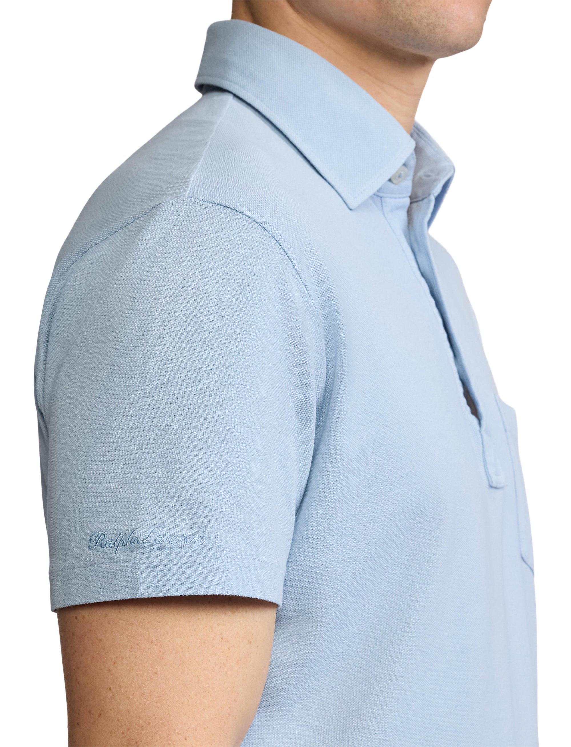 Polo lavé Custom Slim Fit en piqué - Chambray Blue