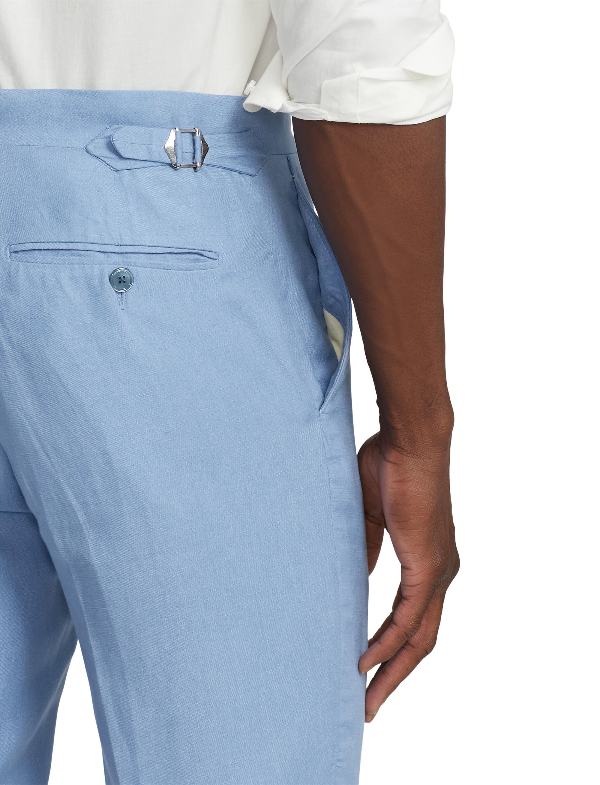 Pantalon Gregory fait main en soie et lin mélangé - Infinity Blue