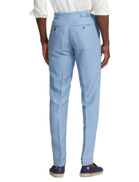 Pantalon Gregory fait main en soie et lin mélangé - Infinity Blue