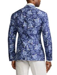 Veste Kent à motif en soie - Navy Tonal