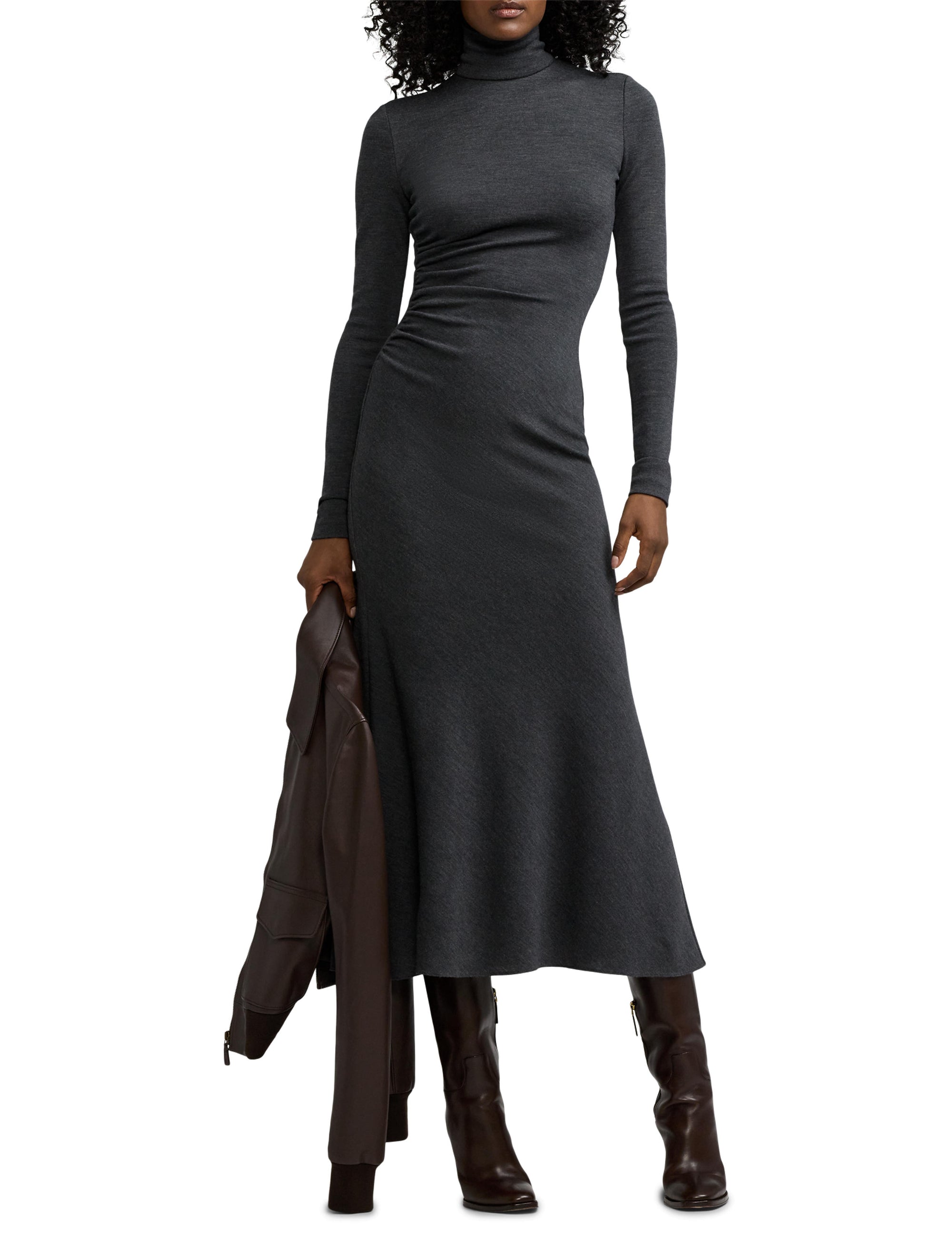 Robe col roulé jersey en laine - Medium Grey