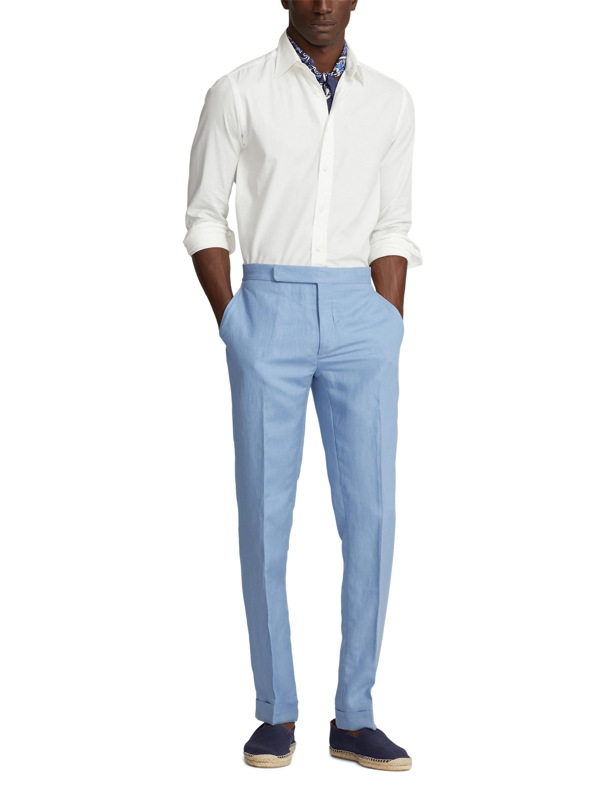 Pantalon Gregory fait main en soie et lin mélangé - Infinity Blue