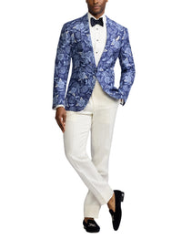 Veste Kent à motif en soie - Navy Tonal