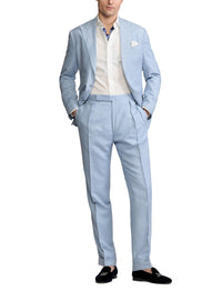 Pantalon Gregory en lin et soie mélangé - Chambray Blue