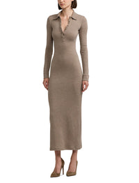 Wool polo dress - Truffle