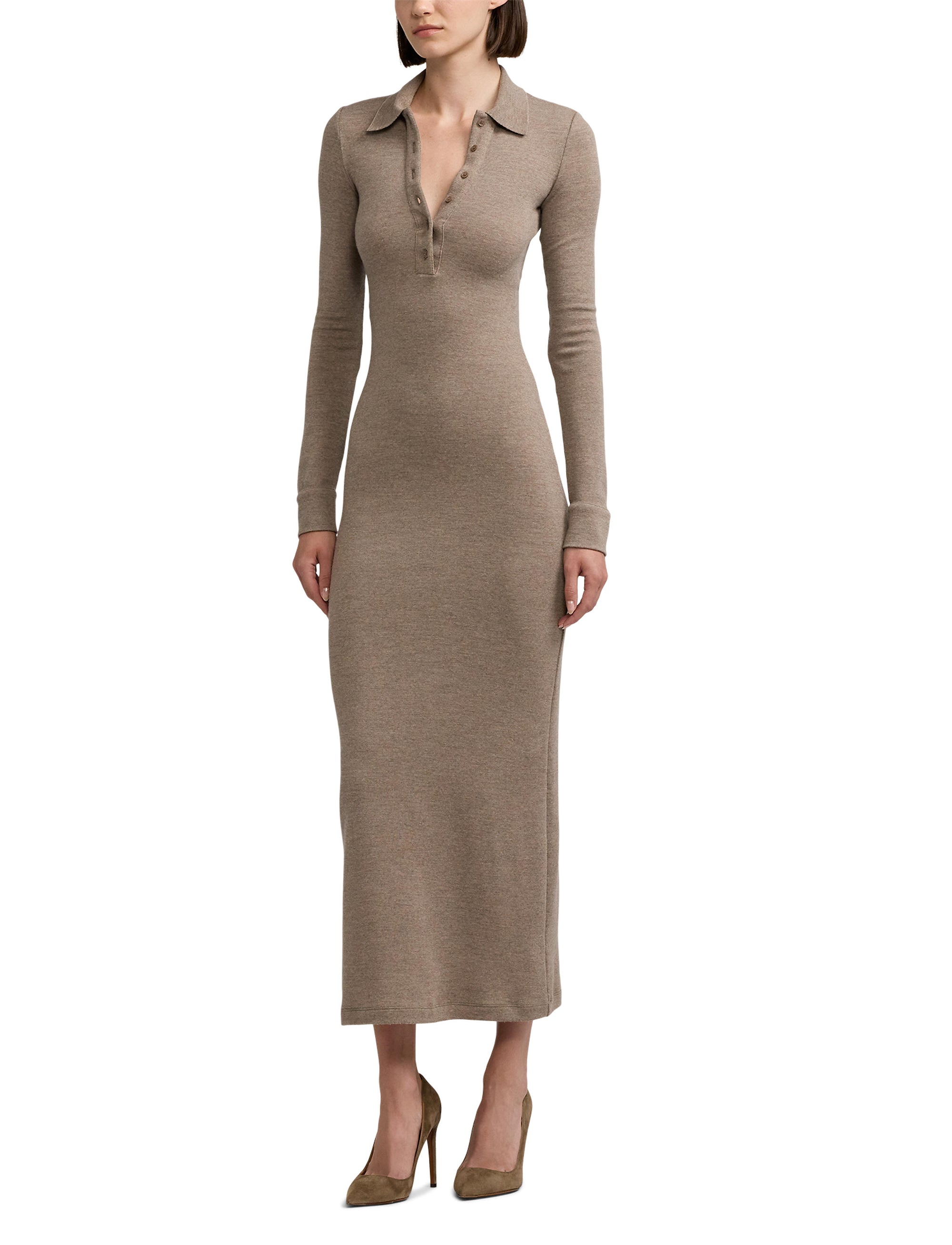 Wool polo dress - Truffle
