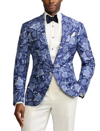 Veste Kent à motif en soie - Navy Tonal