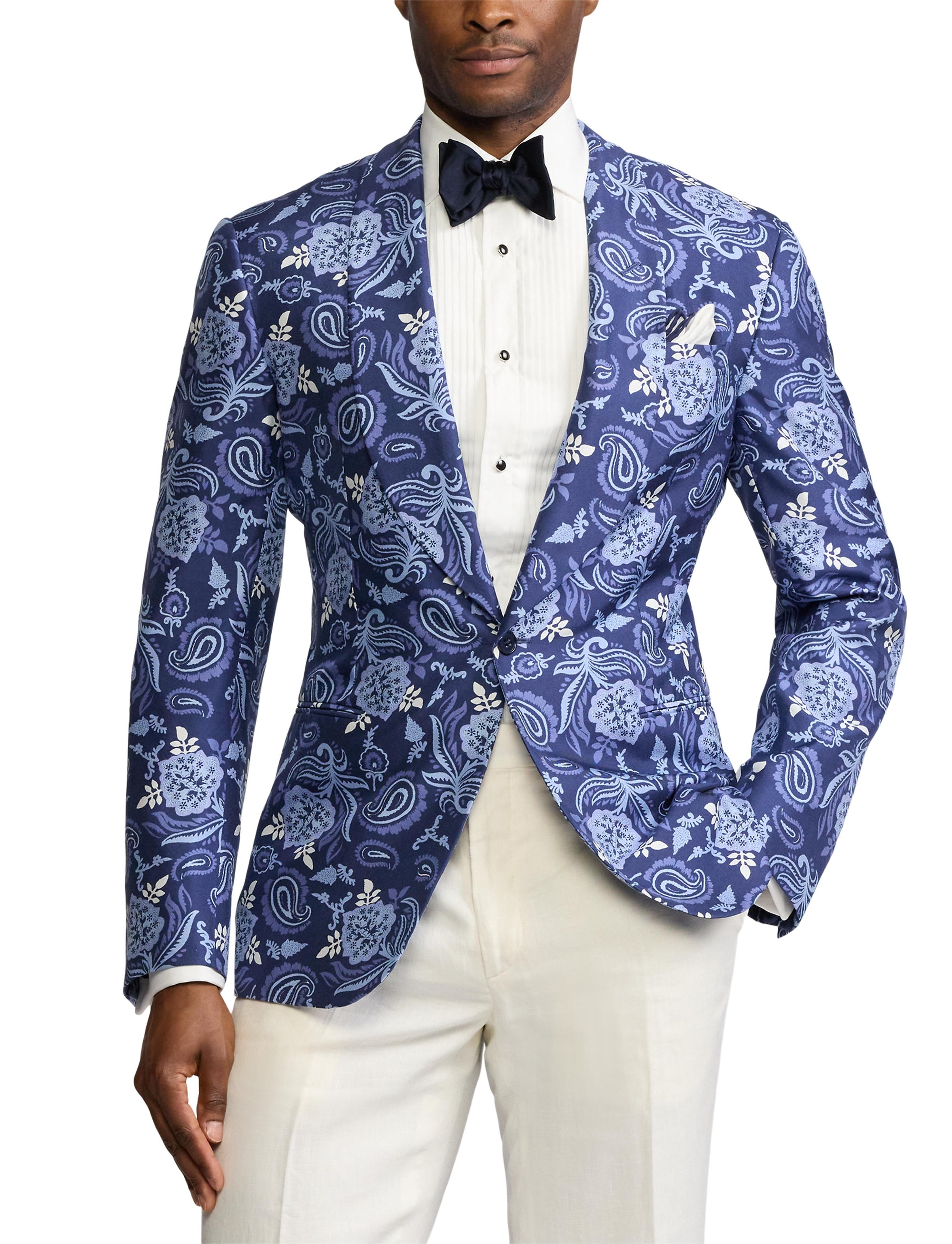 Veste Kent à motif en soie - Navy Tonal