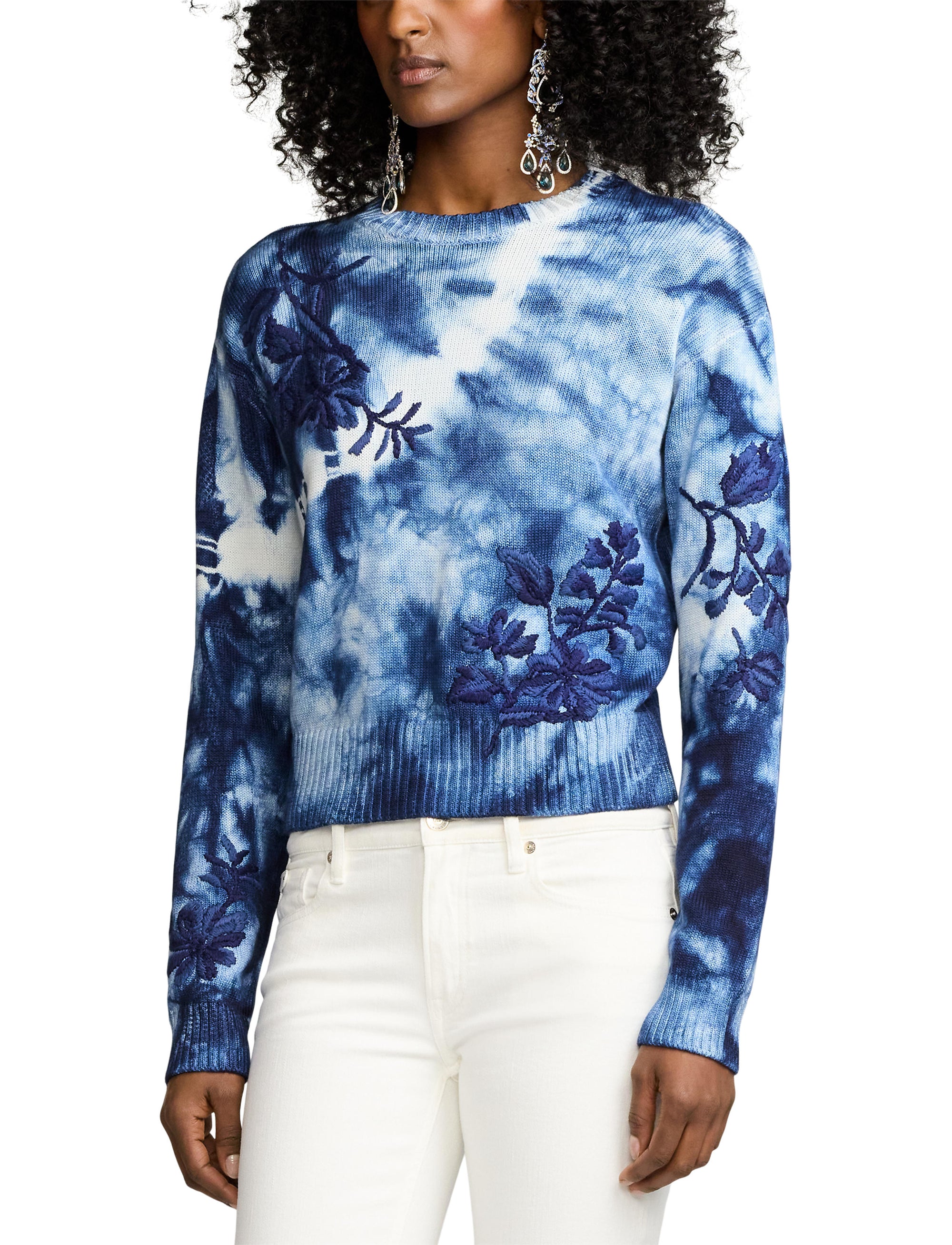Pull à col rond décoré à motif tie-dye - Navy Multi
