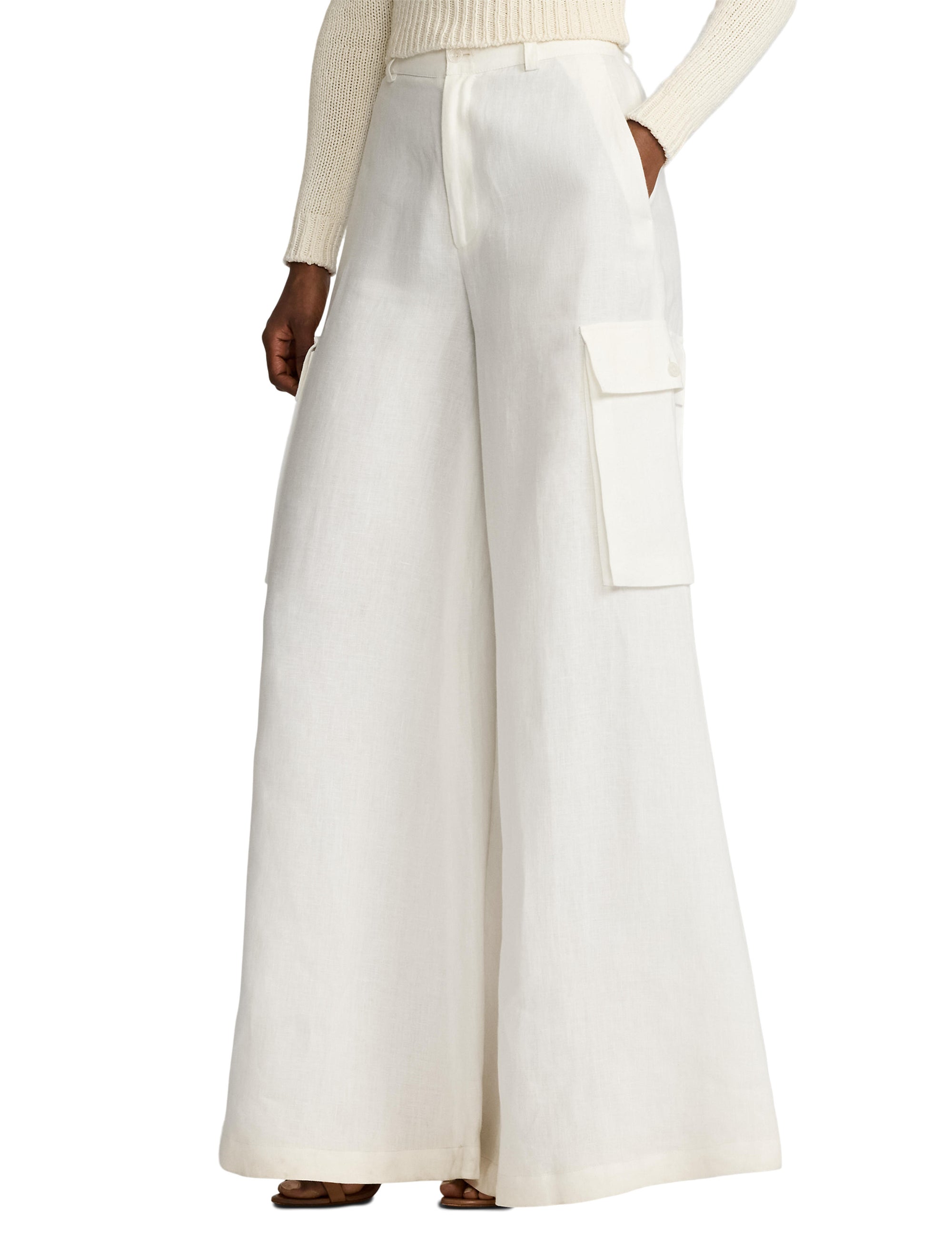 Pantalon cargo jambe large Carry en lin - Cream