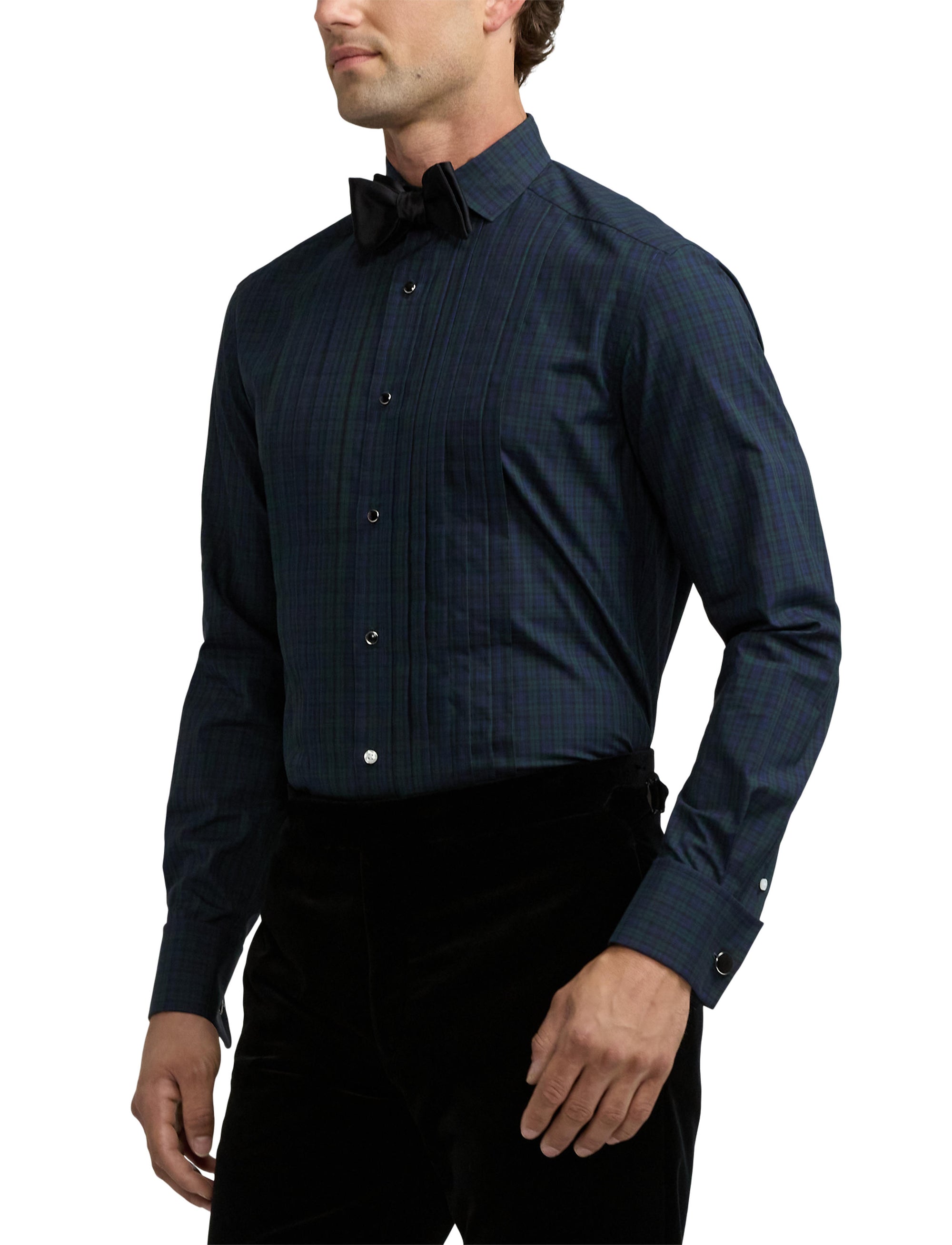 Chemise de smoking écossaise en popeline - Black, Navy & Green