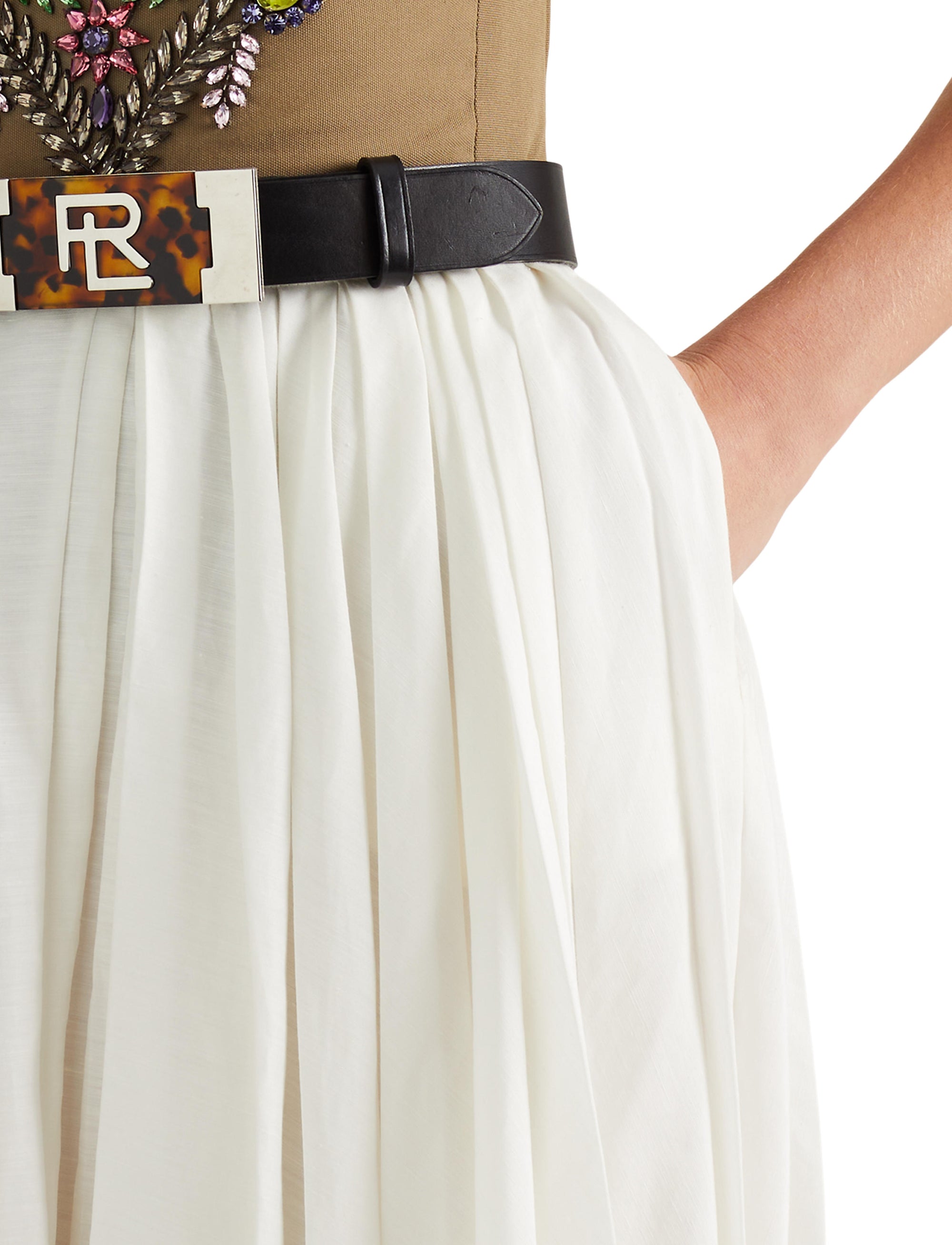 Arnav pleated skirt in linen mix - Offwhite