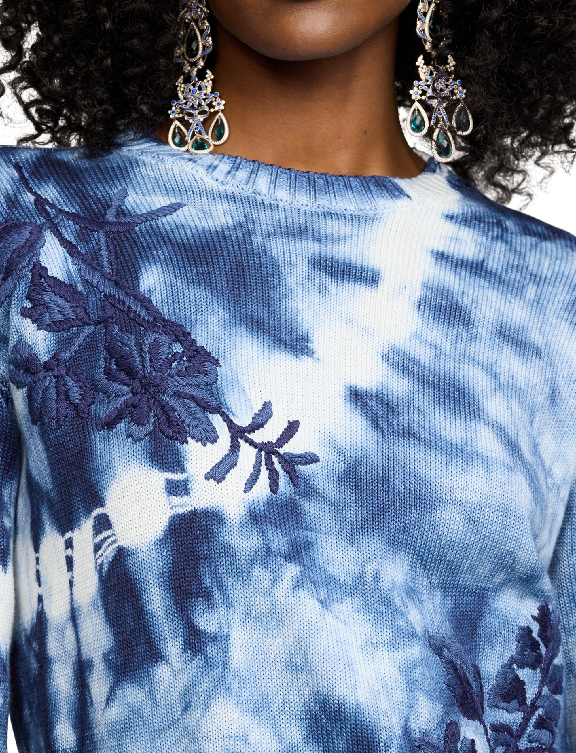 Pull à col rond décoré à motif tie-dye - Navy Multi