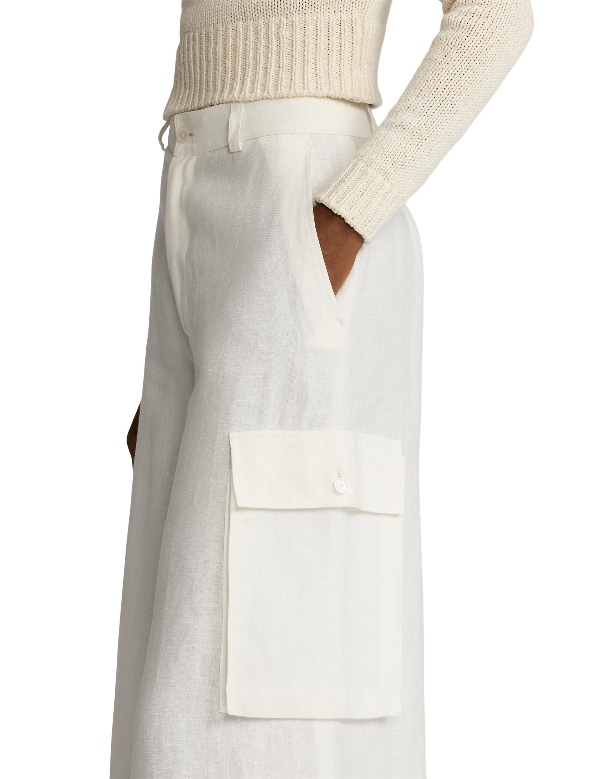Pantalon cargo jambe large Carry en lin - Cream