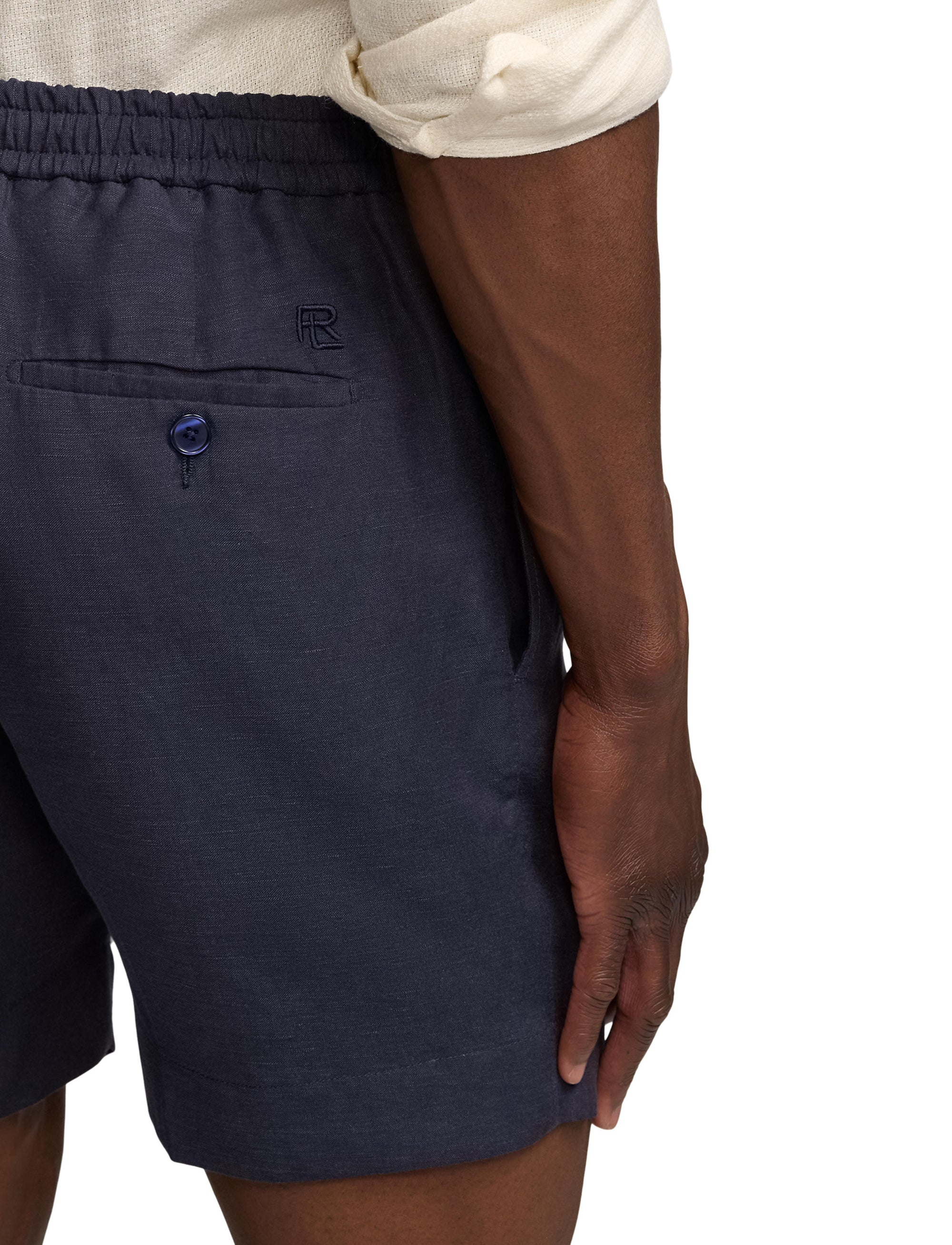 Short confectionné à la main en lin et soie mélangé - Classic Chairman Navy
