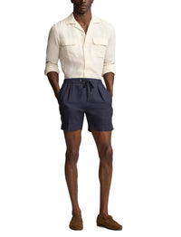 Short confectionné à la main en lin et soie mélangé - Classic Chairman Navy