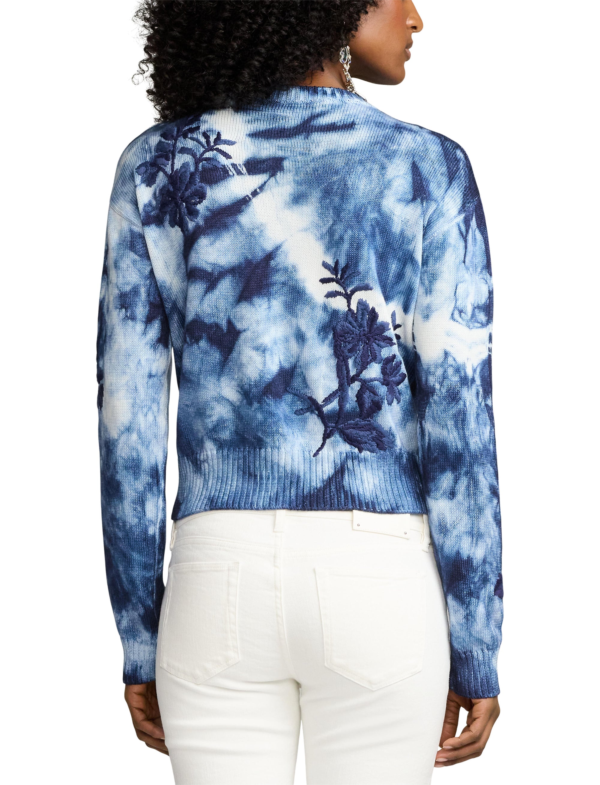 Pull à col rond décoré à motif tie-dye - Navy Multi