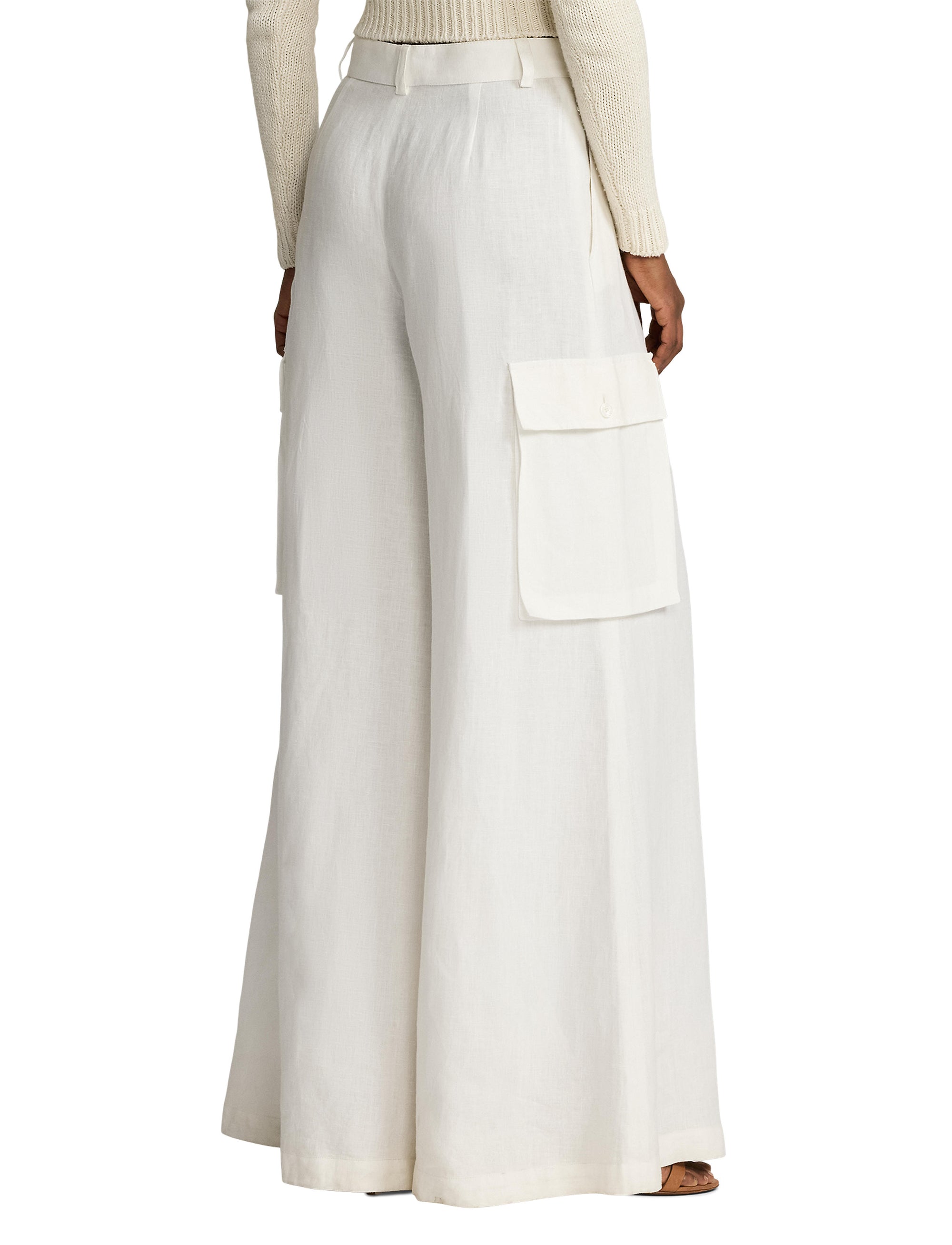 Pantalon cargo jambe large Carry en lin - Cream