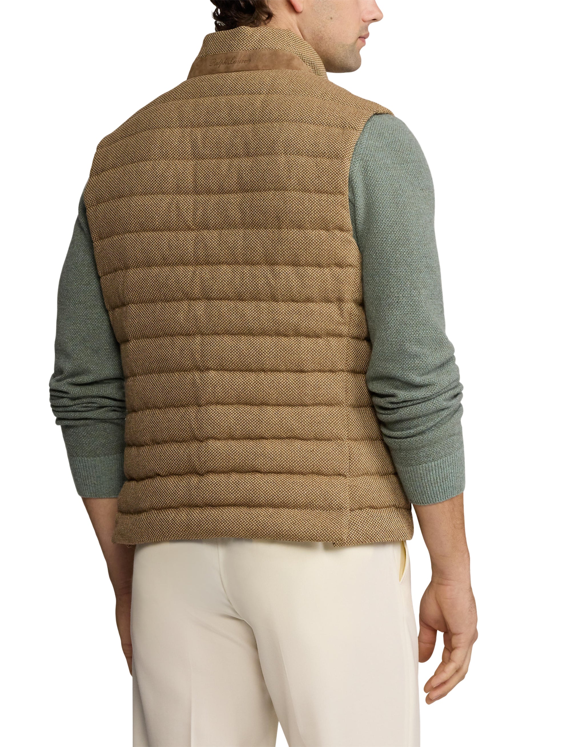Gilet matelassé en laine et lin mélangé - Tan & Brown