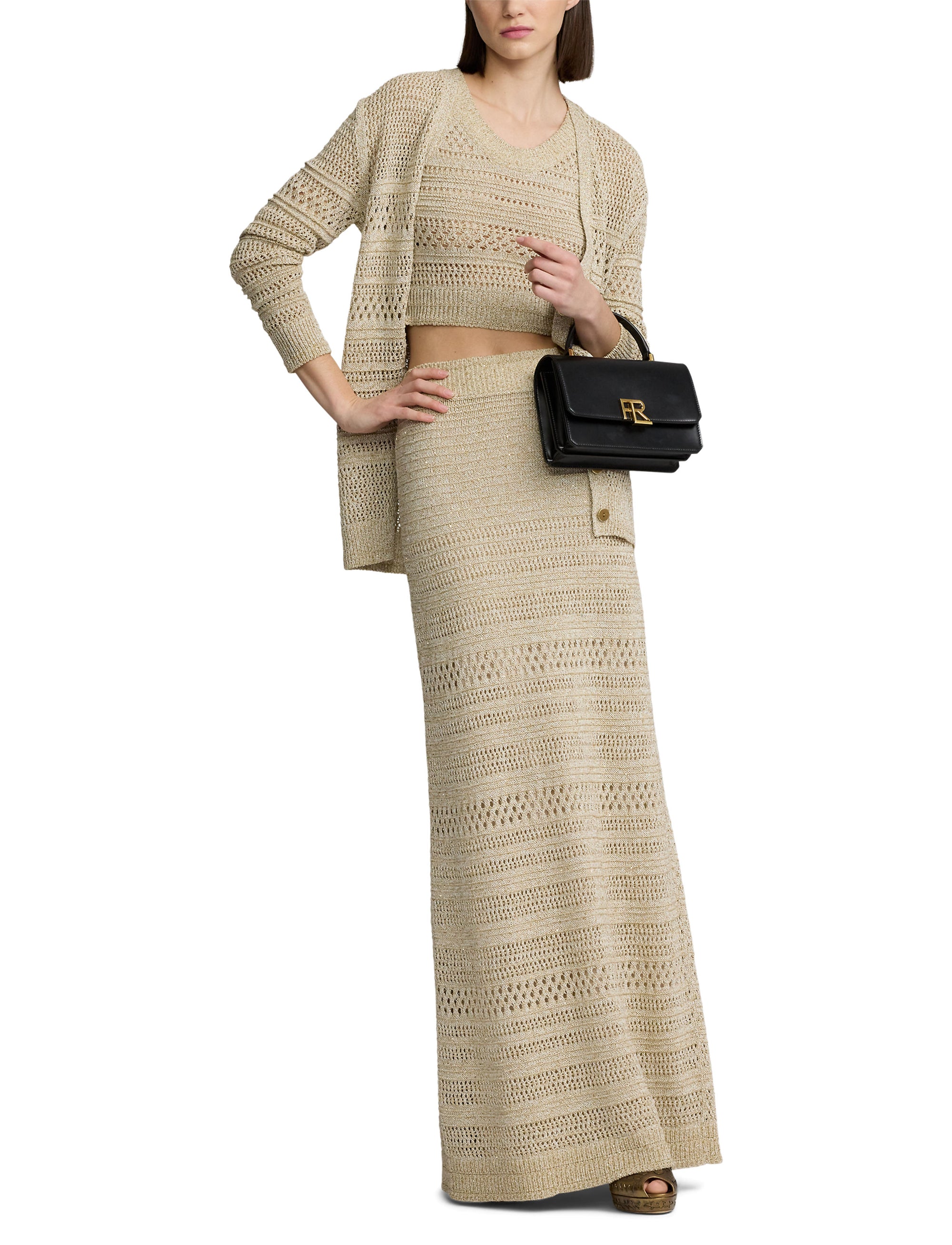 Maxi jupe texturée pailletée - Tan Multi