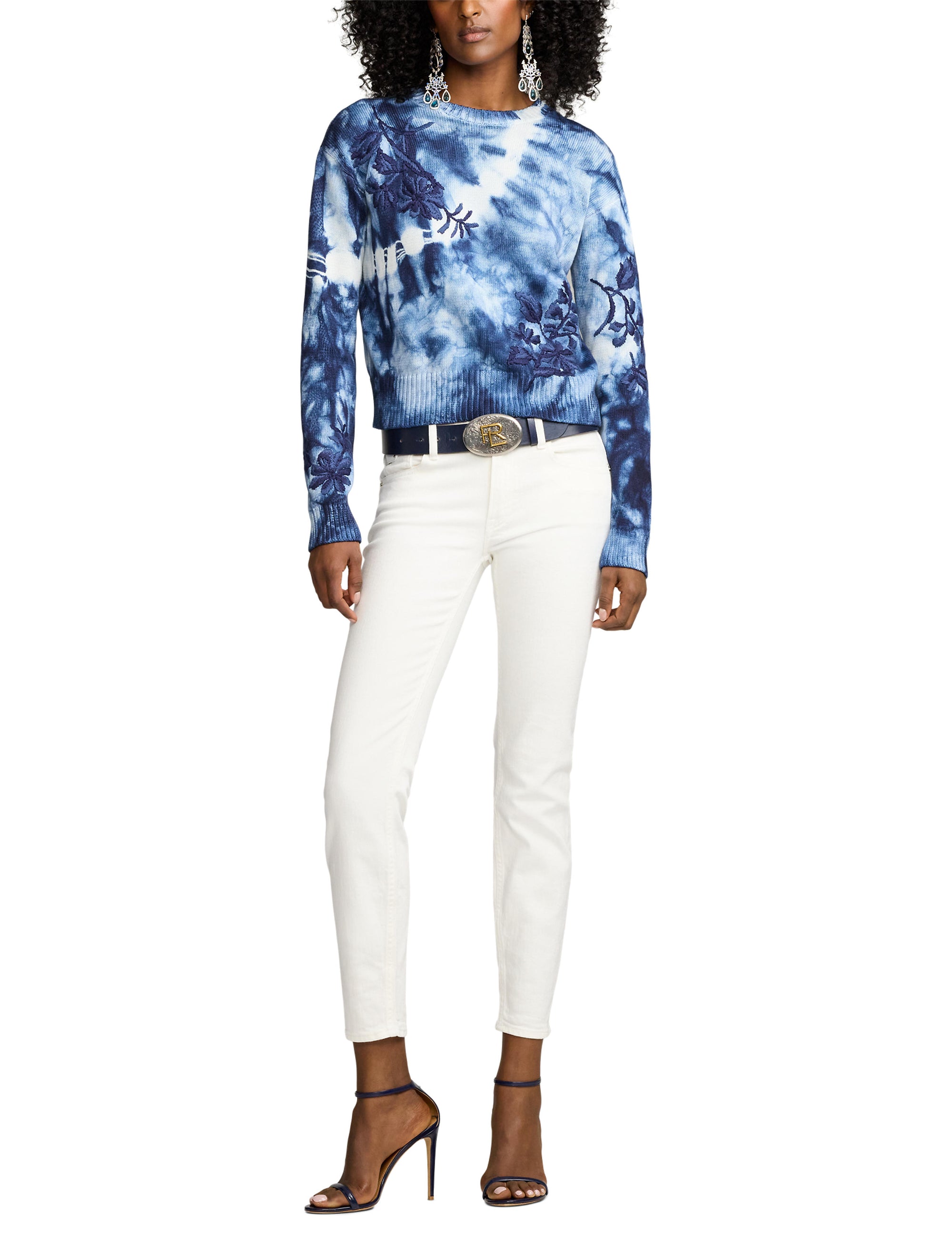 Pull à col rond décoré à motif tie-dye - Navy Multi