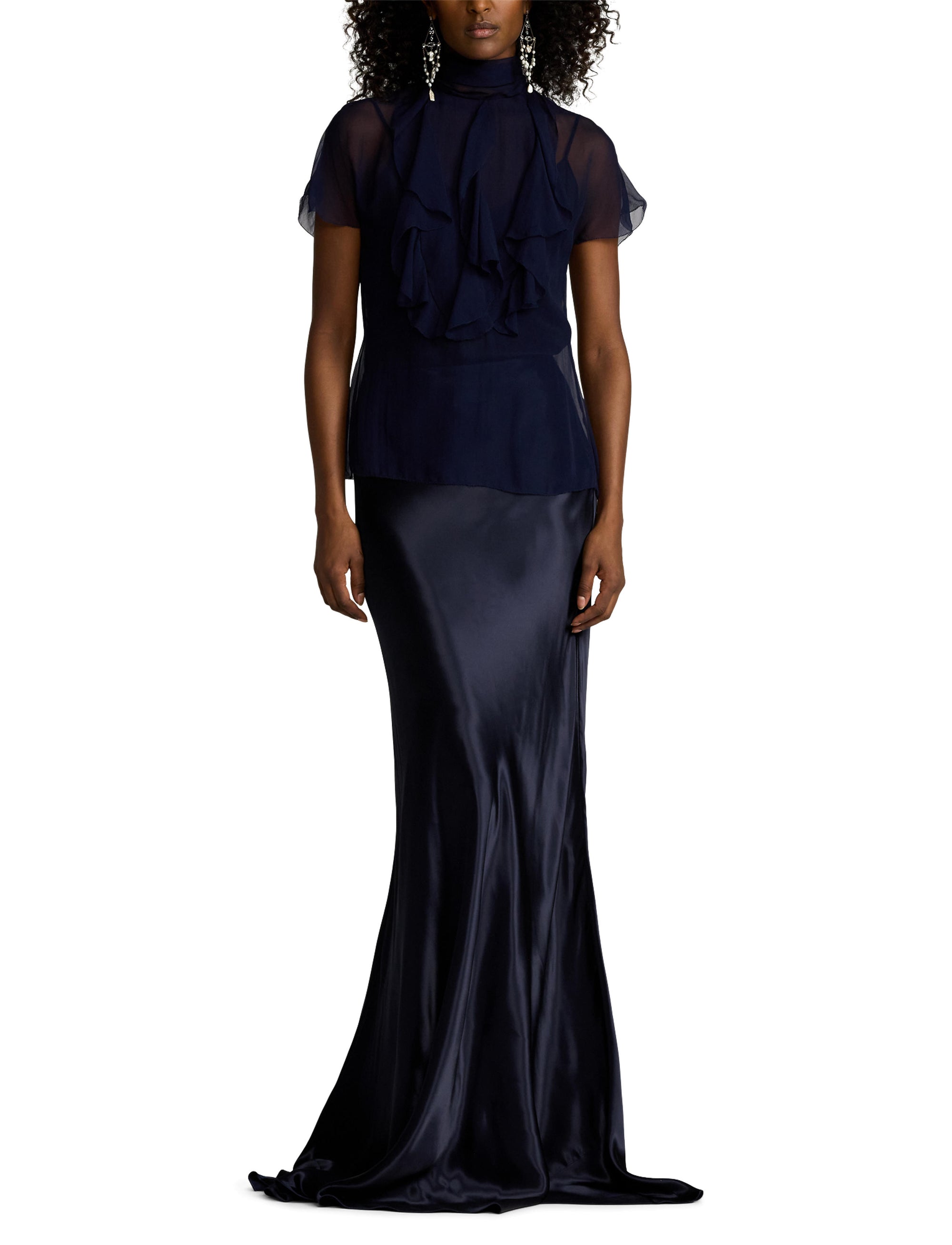 Jupe Masina en charmeuse - Lux Navy