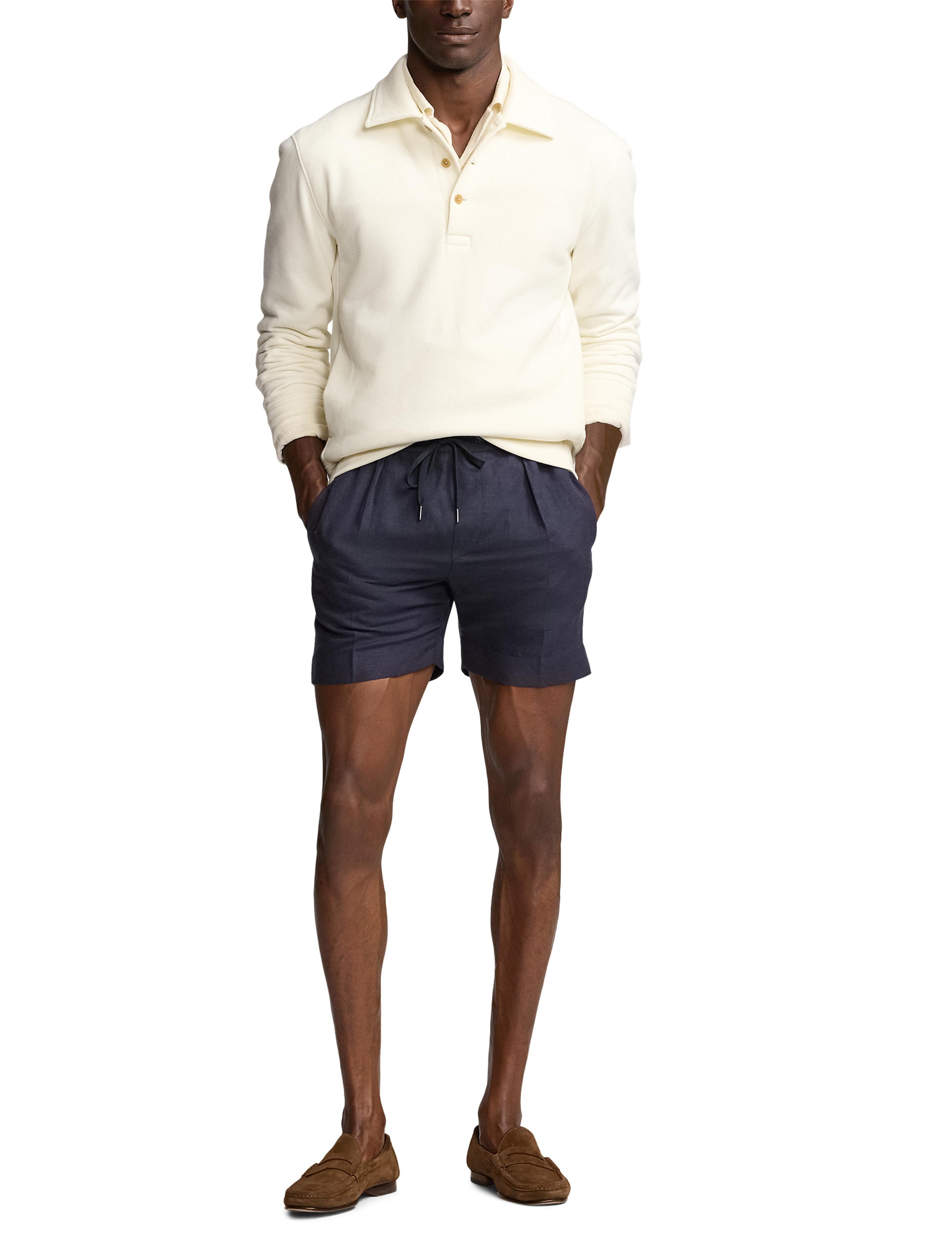 Short confectionné à la main en lin et soie mélangé - Classic Chairman Navy