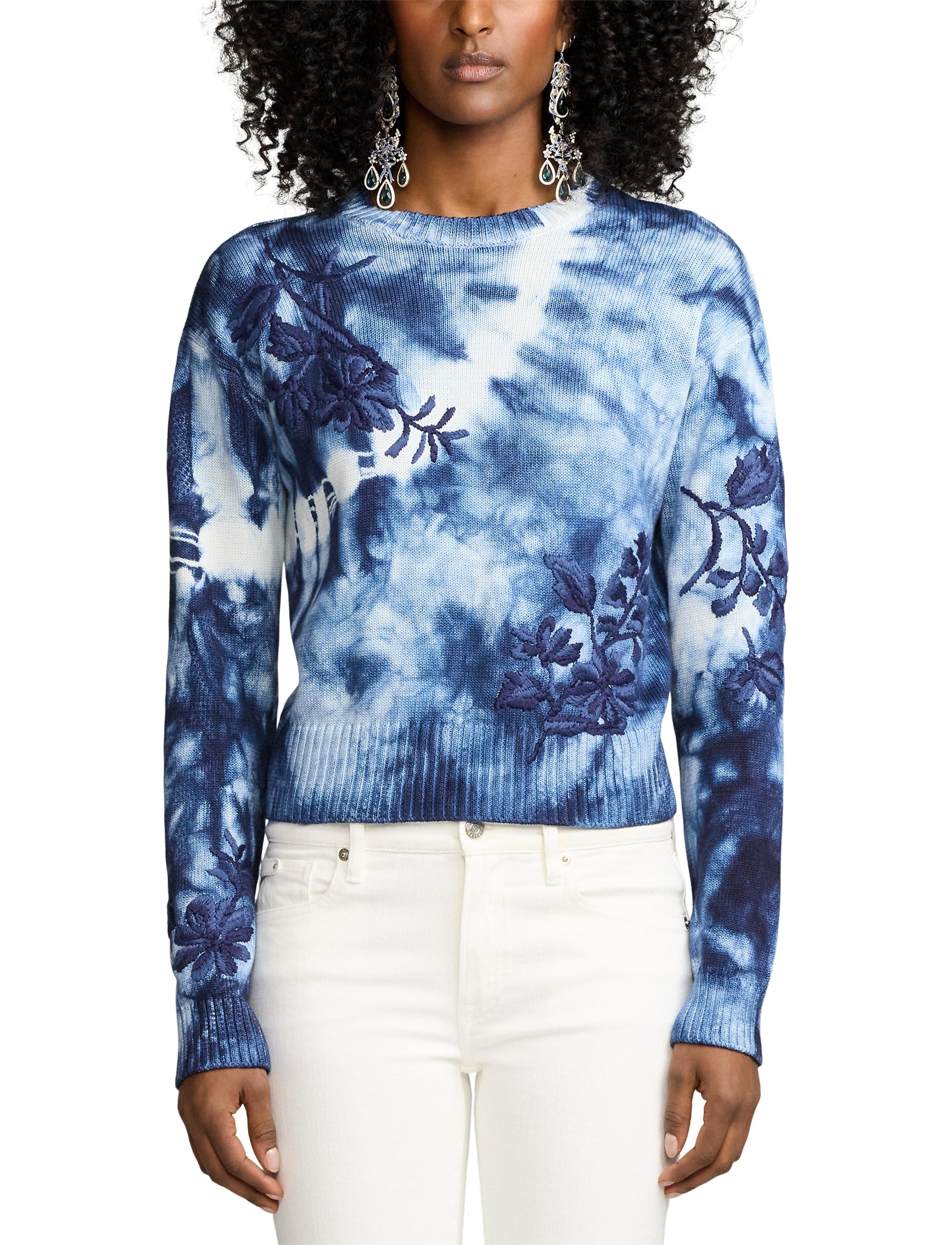 Pull à col rond décoré à motif tie-dye - Navy Multi
