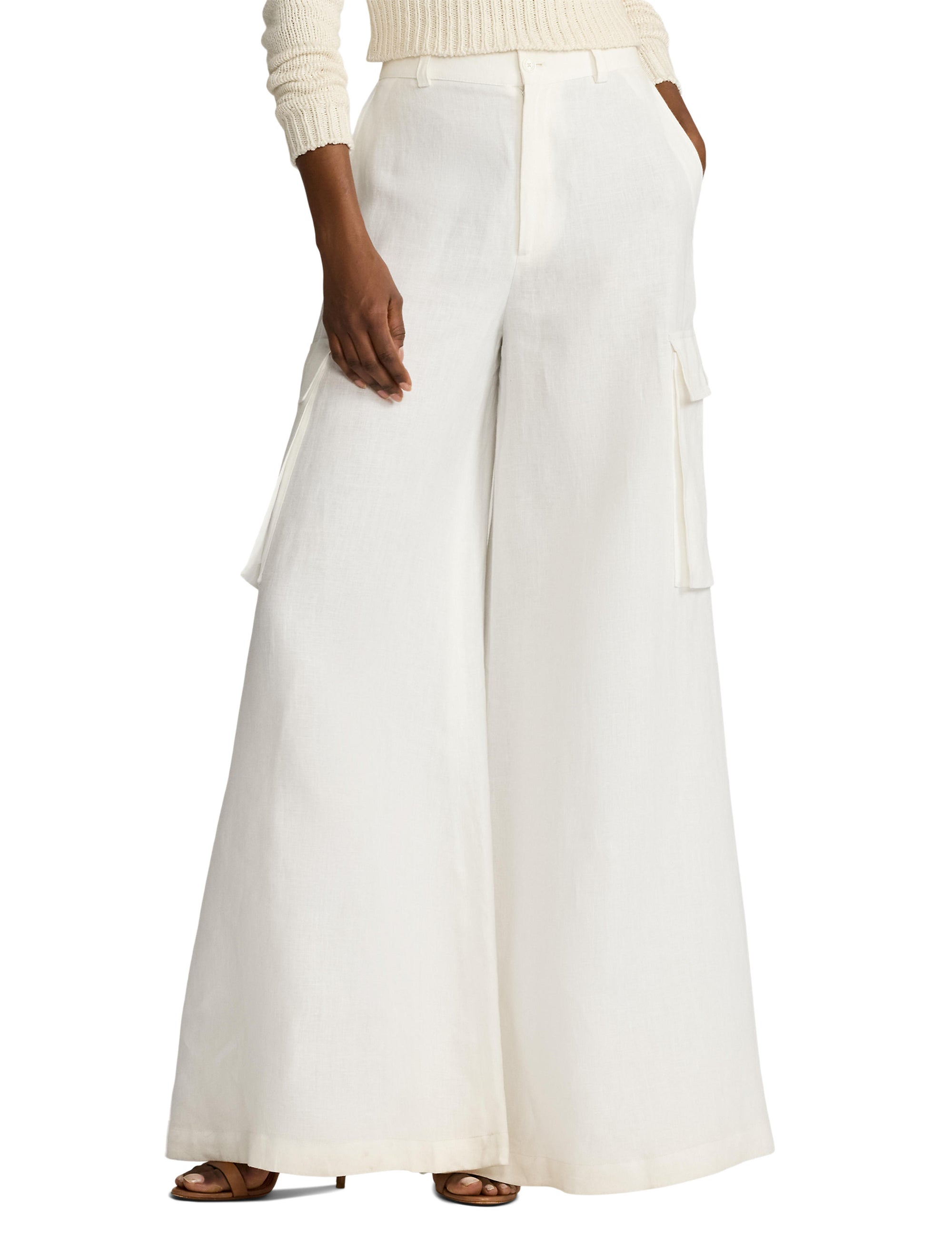 Pantalon cargo jambe large Carry en lin - Cream