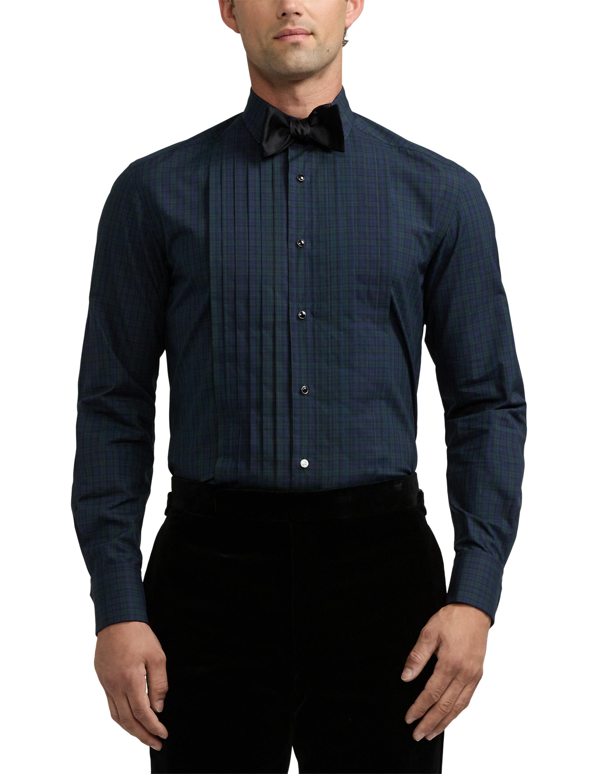 Chemise de smoking écossaise en popeline - Black, Navy & Green