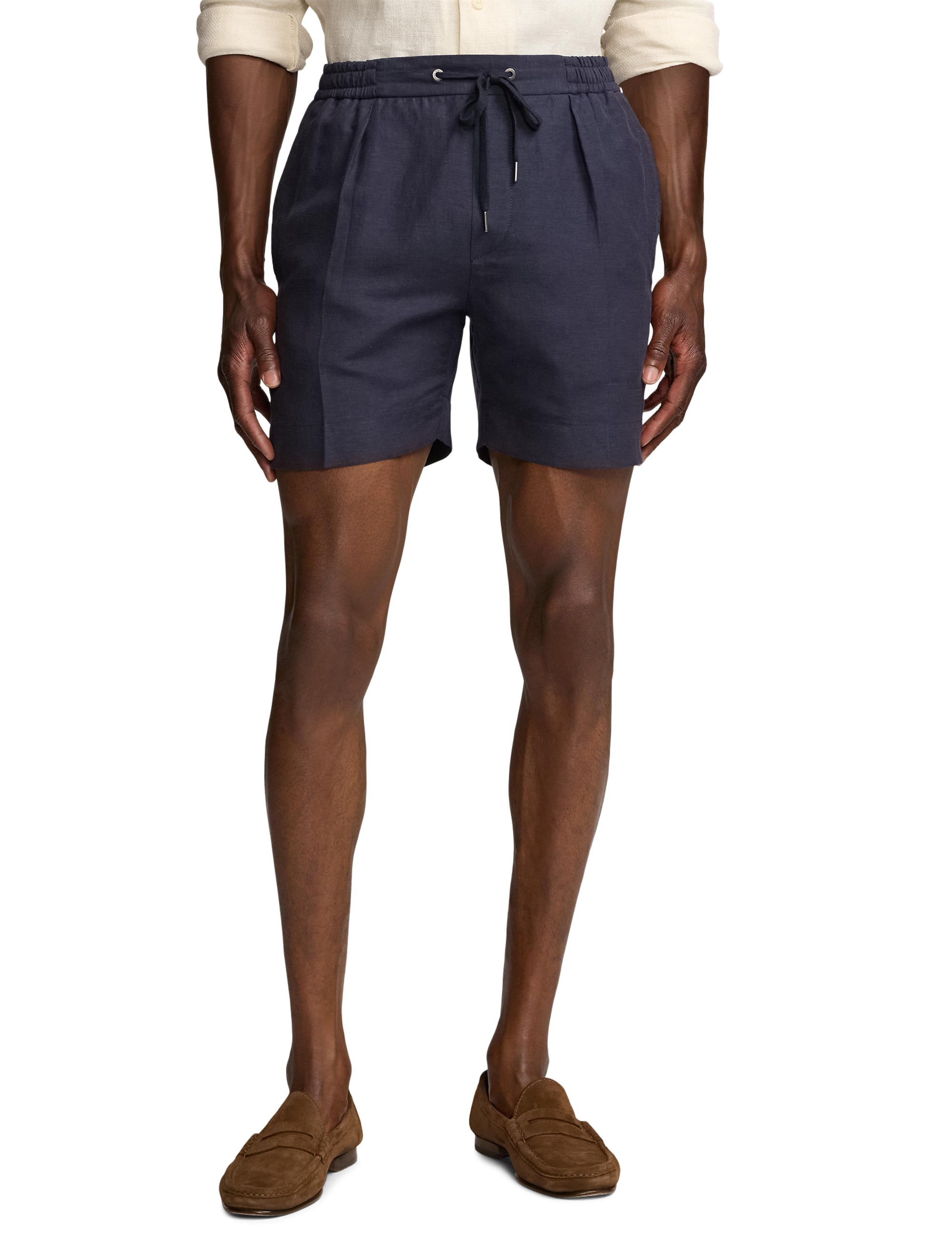 Short confectionné à la main en lin et soie mélangé - Classic Chairman Navy